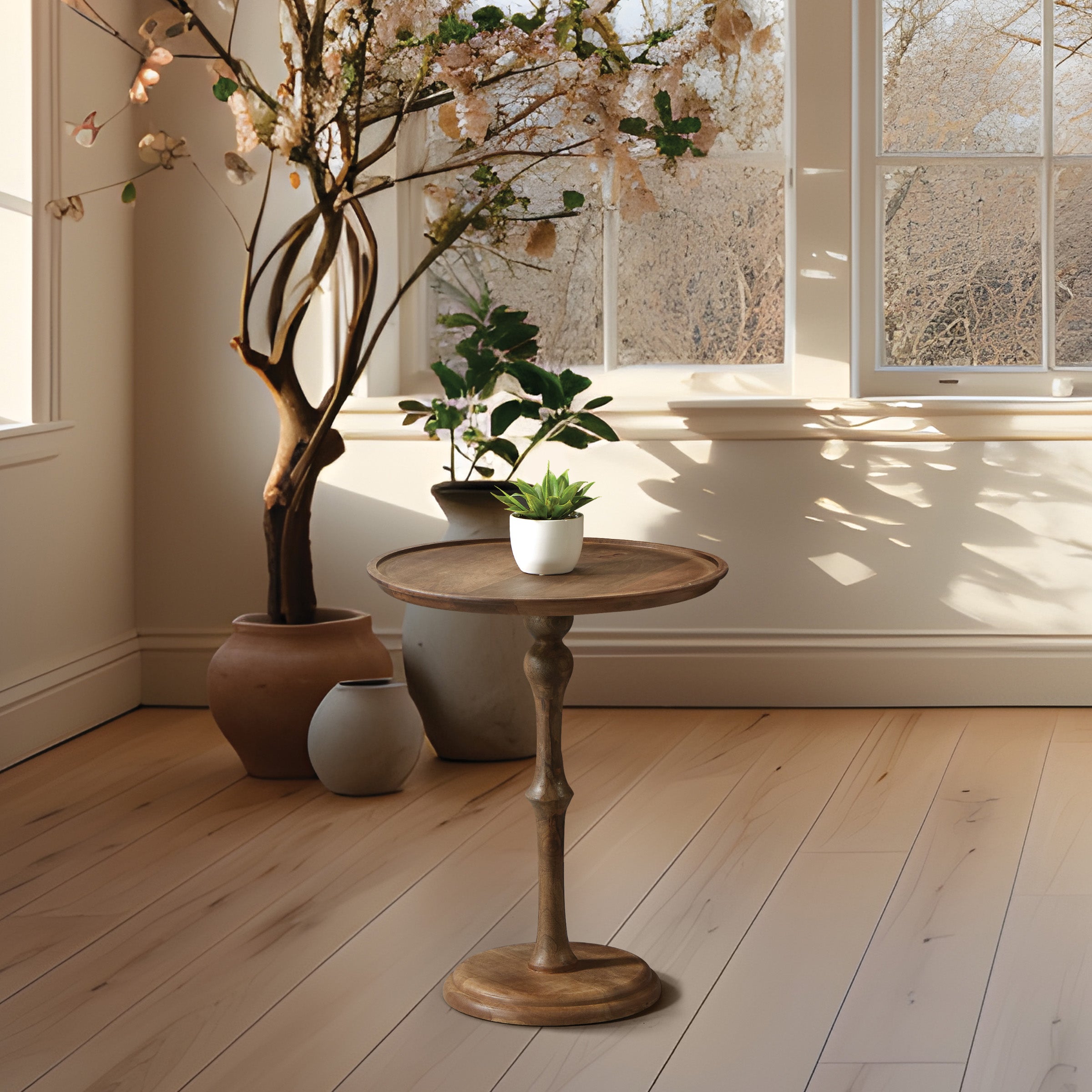 Round Side Table  - Natural Woodgrain Finish