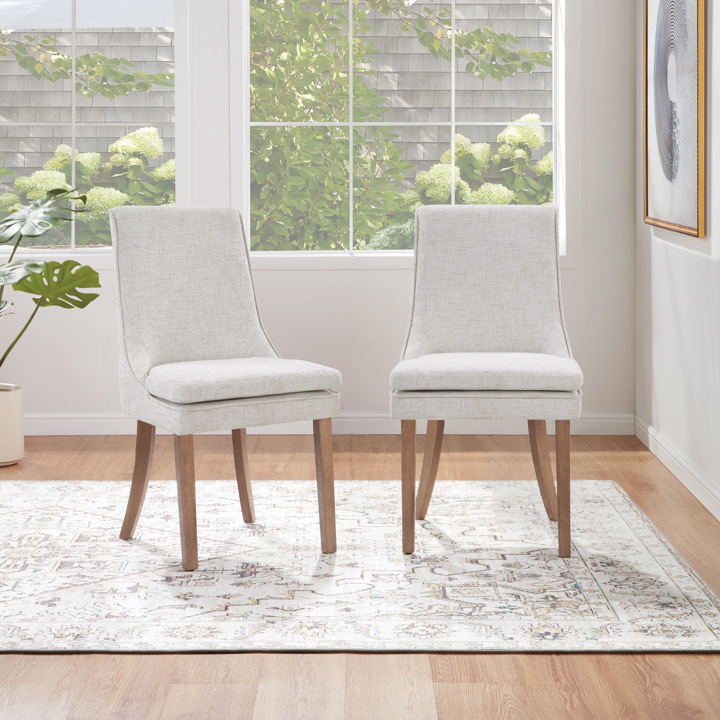 Genna Dining Chair in Linen Fabric with Oak Finished legs.