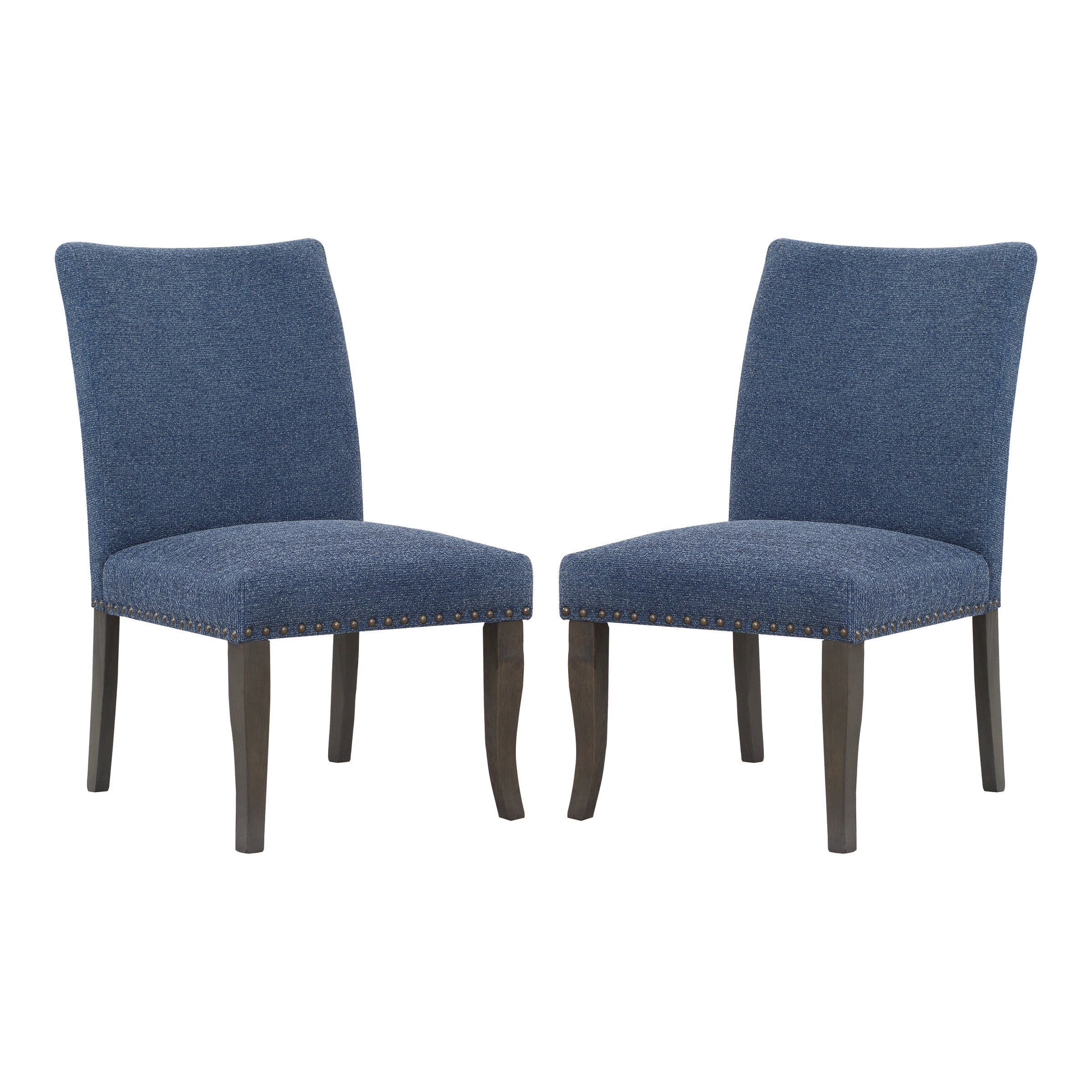 Hamilton Dining Chair 2-Pack with Antique Bronze Nailheads and Grey Washed Legs in Atlantic Fabric