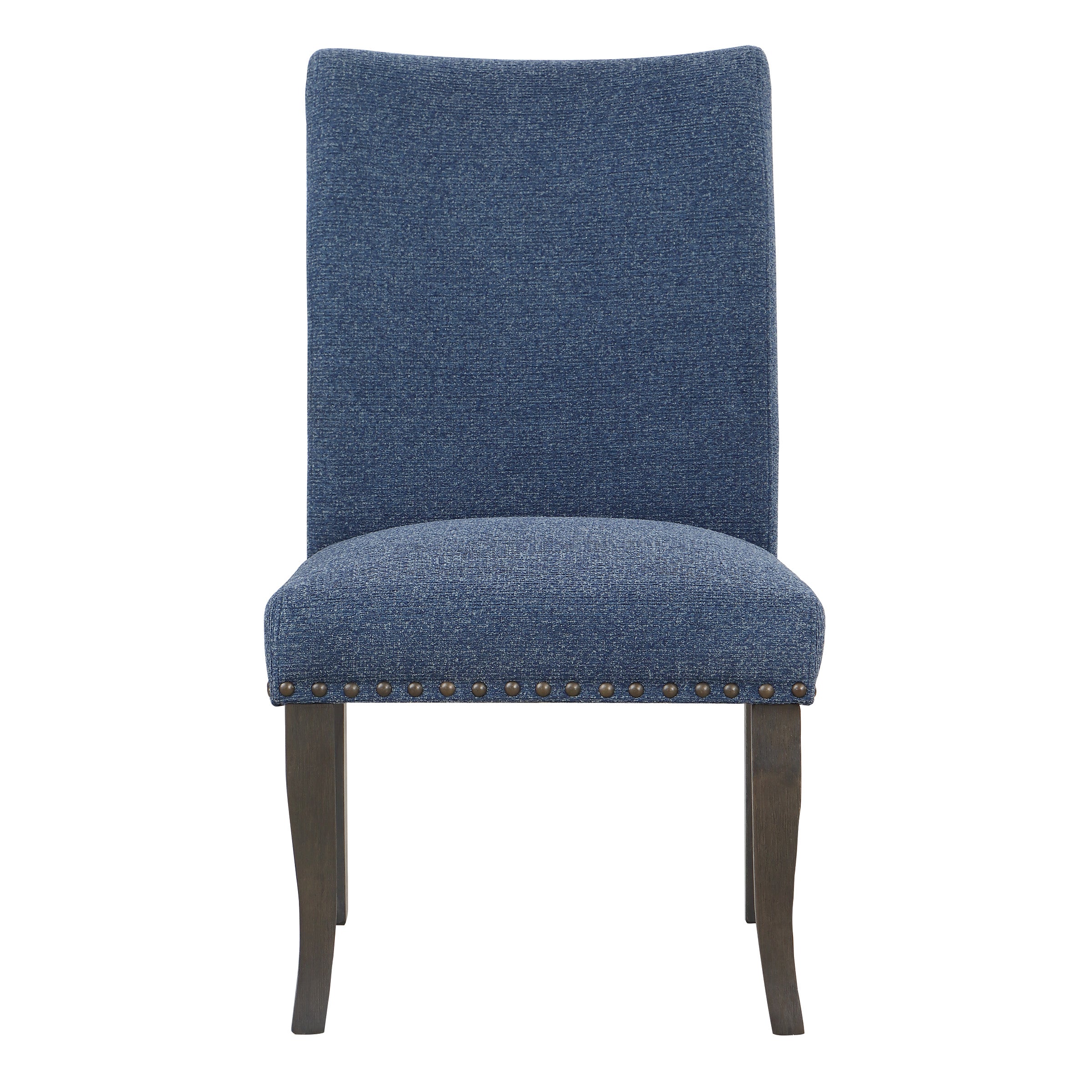 Hamilton Dining Chair 2-Pack with Antique Bronze Nailheads and Grey Washed Legs in Atlantic Fabric