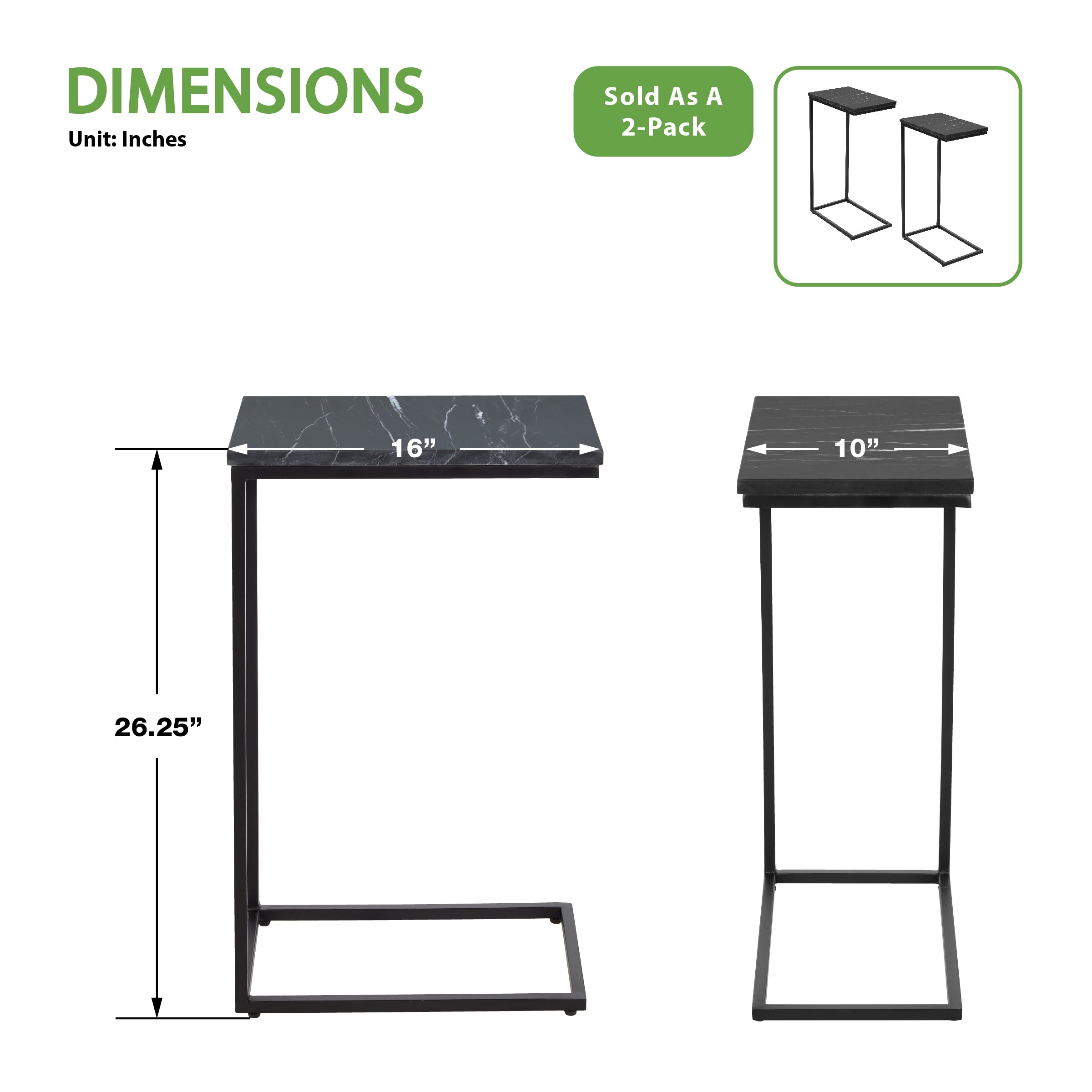 Solid Marble Top C-Table - Black