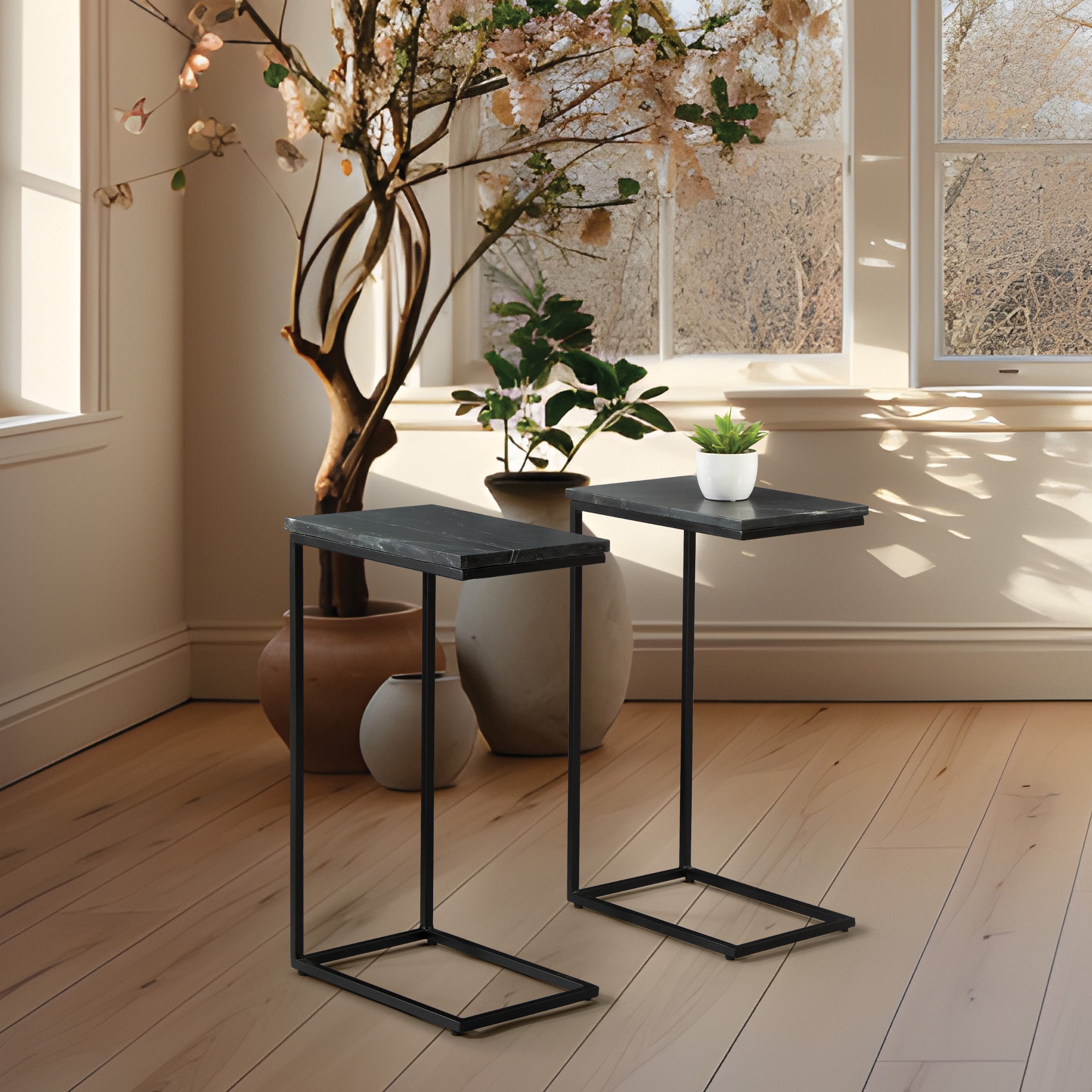 Solid Marble Top C-Table - Black