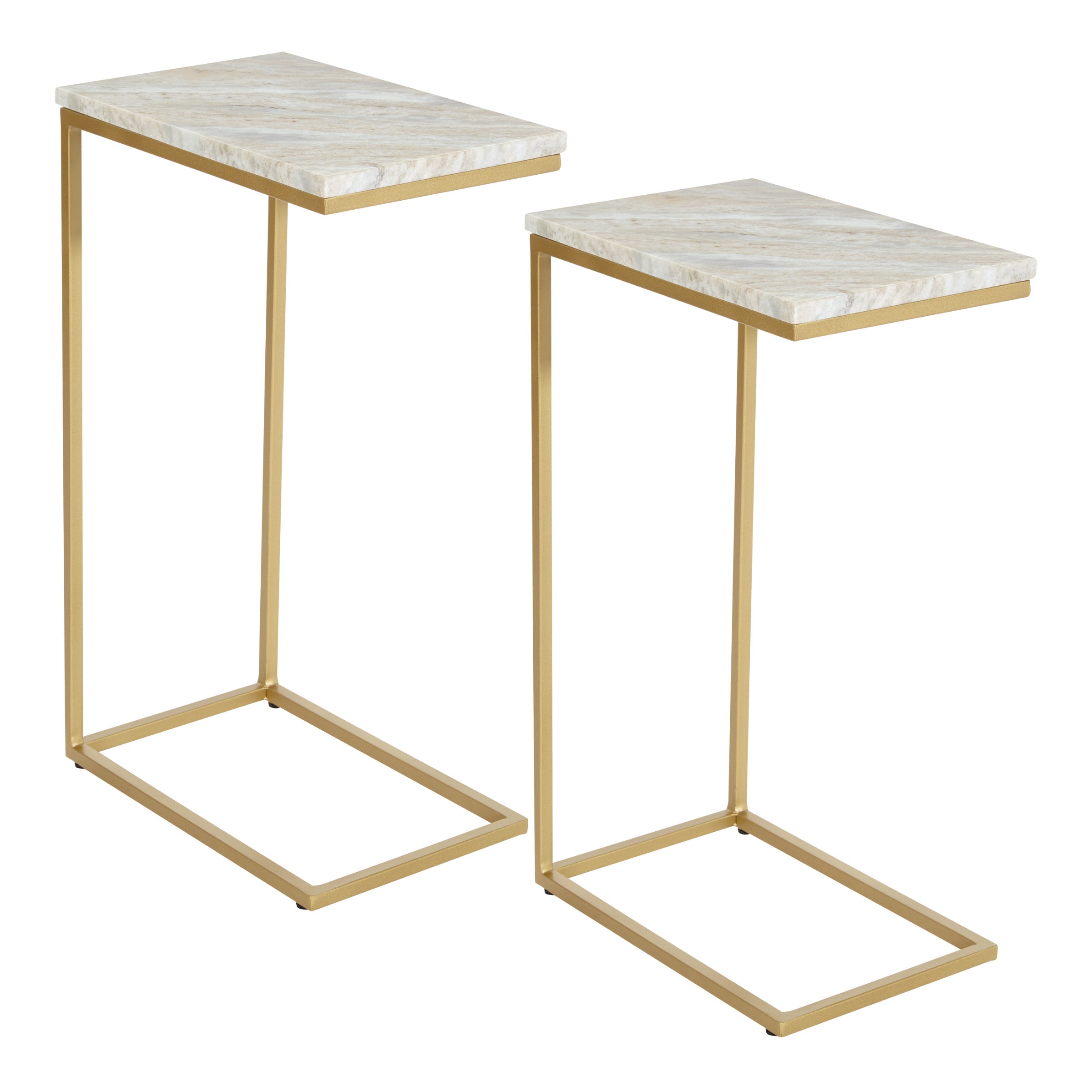 Solid Marble Top C-Table - White / Gold