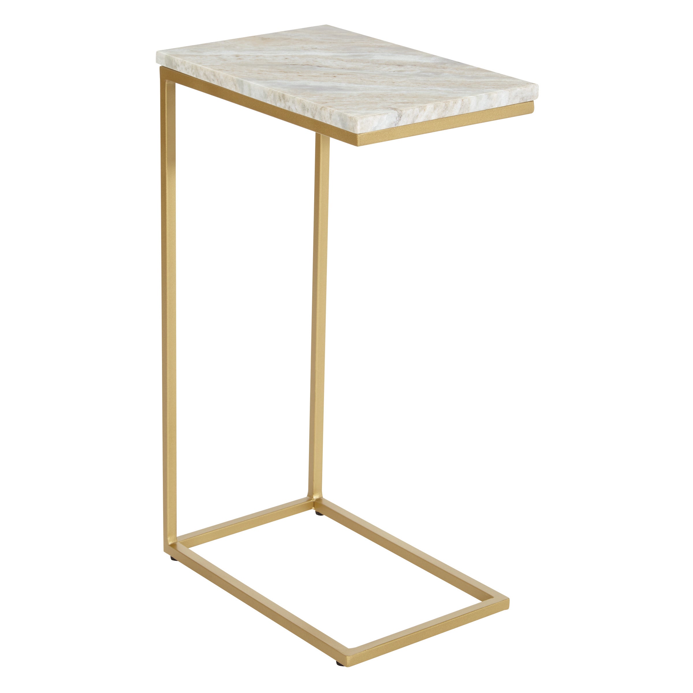 Solid Marble Top C-Table - White / Gold