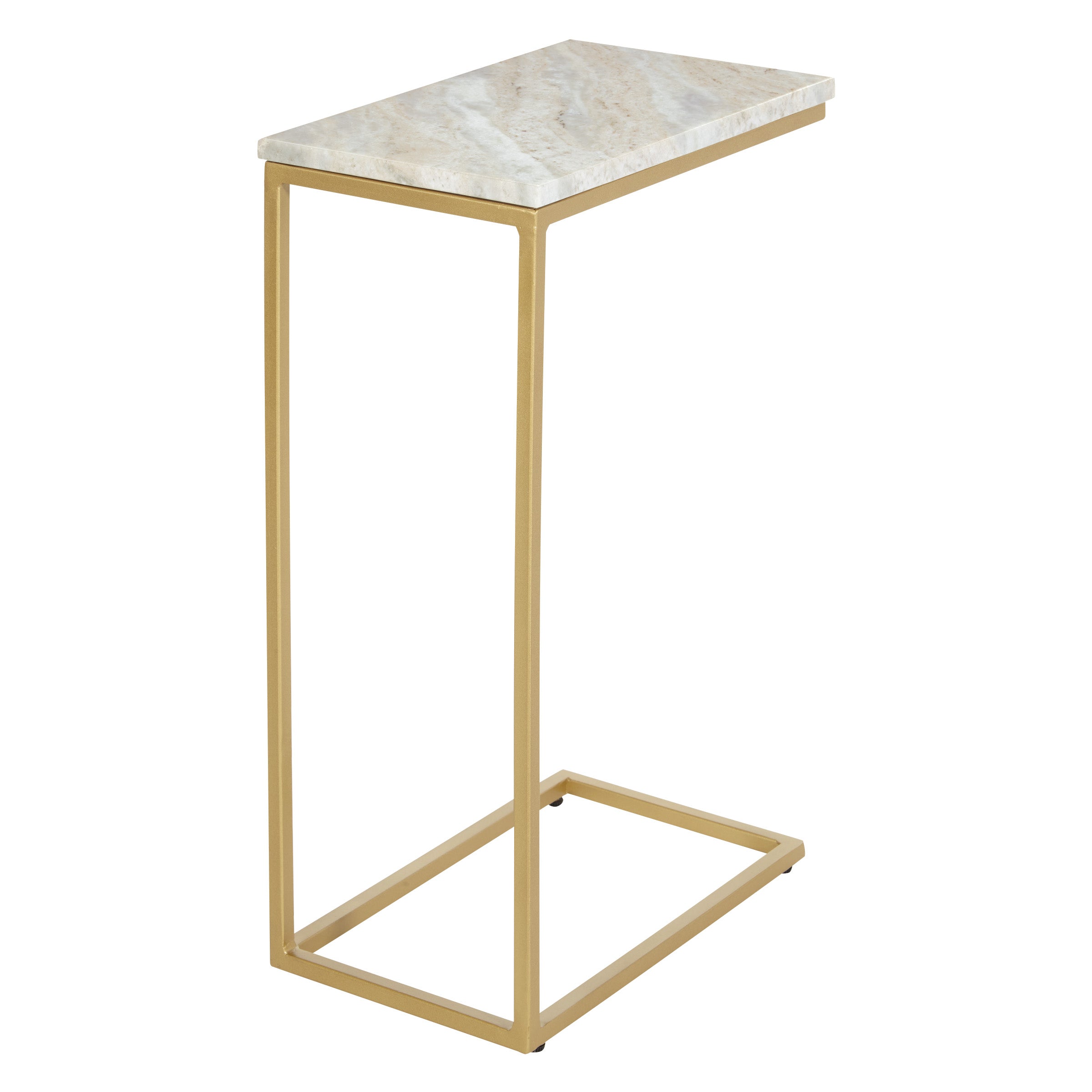 Solid Marble Top C-Table - White / Gold