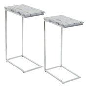Solid Marble Top C-Table - Grey / Chrome