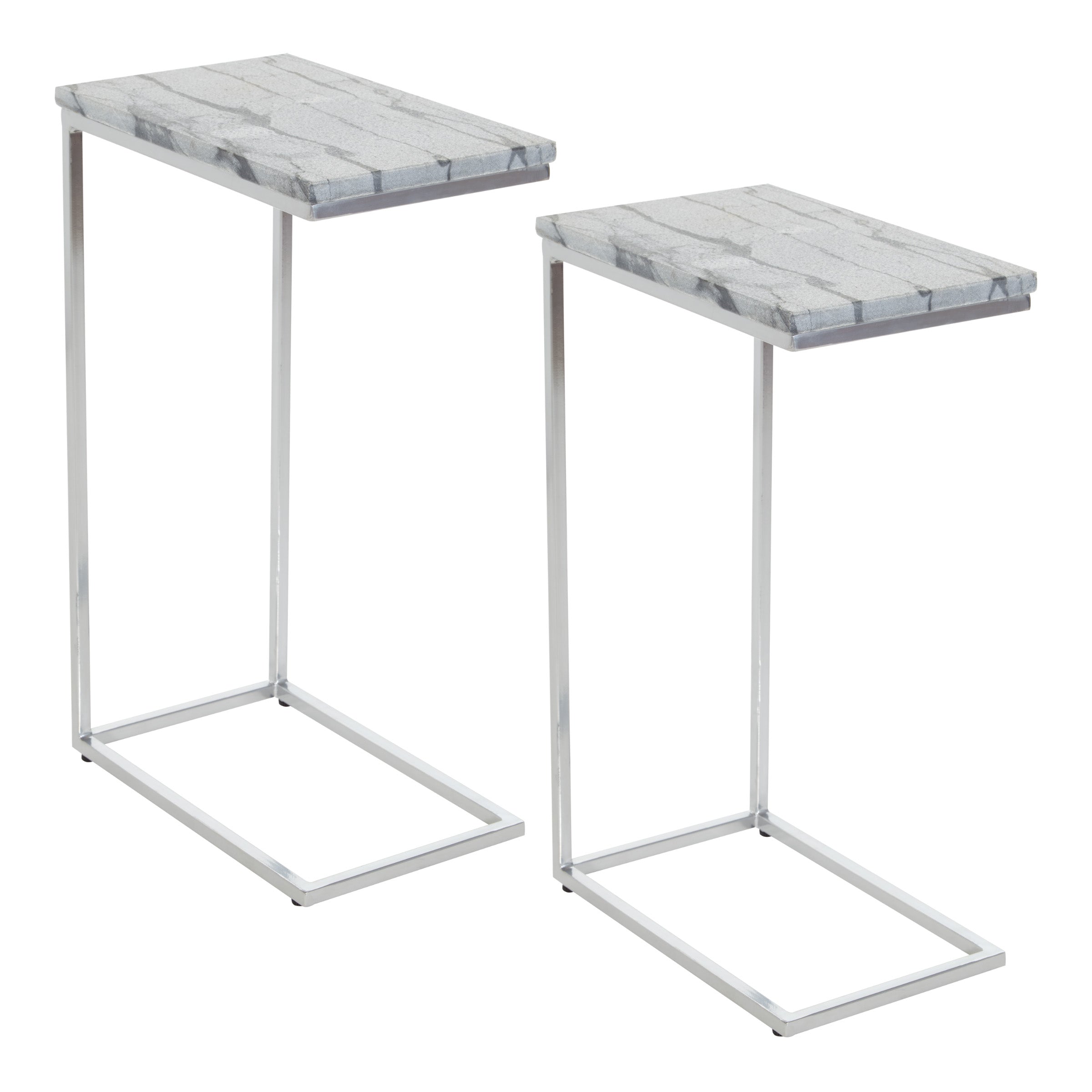 Solid Marble Top C-Table - Grey / Chrome