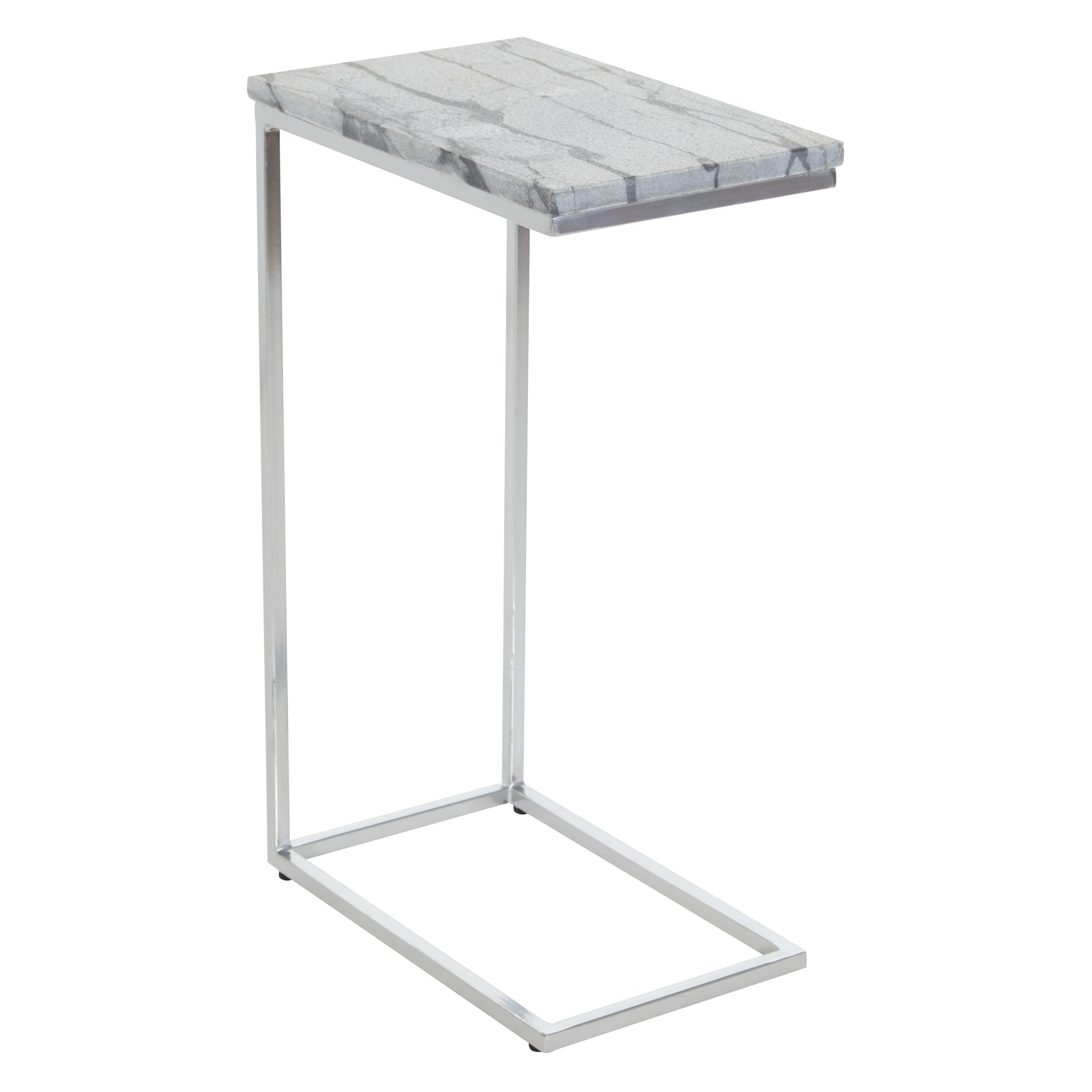 Solid Marble Top C-Table - Grey / Chrome