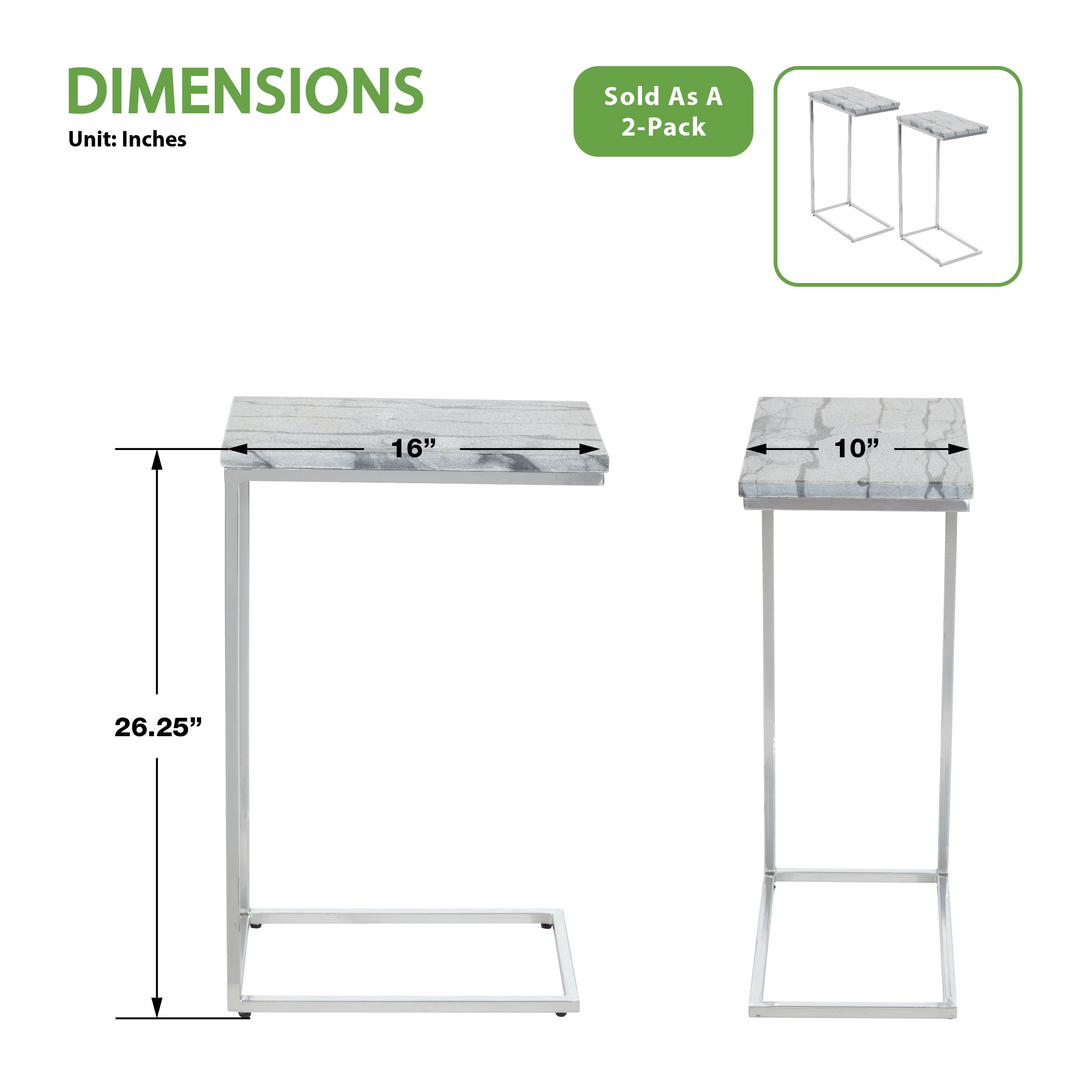 Solid Marble Top C-Table - Grey / Chrome
