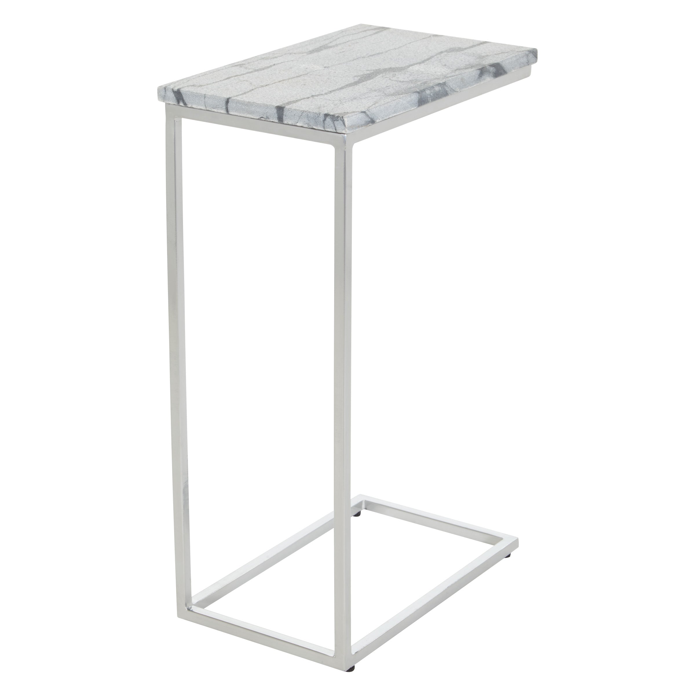 Solid Marble Top C-Table - Grey / Chrome