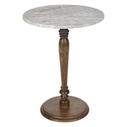 Carved Marble Top Side Table - White Marble/Mango Wood