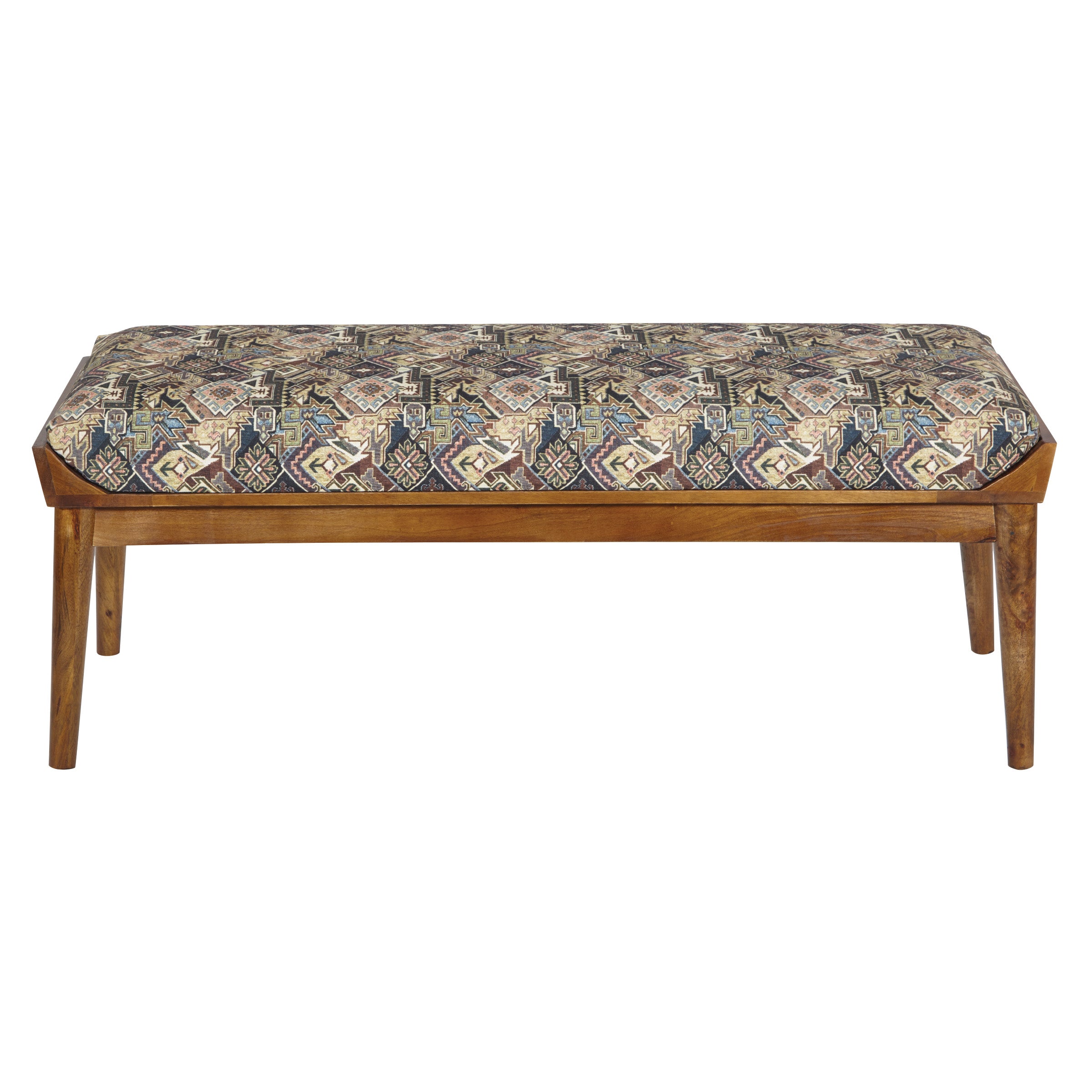 Kilim Style Woven Bench - Blue Tapestry Print