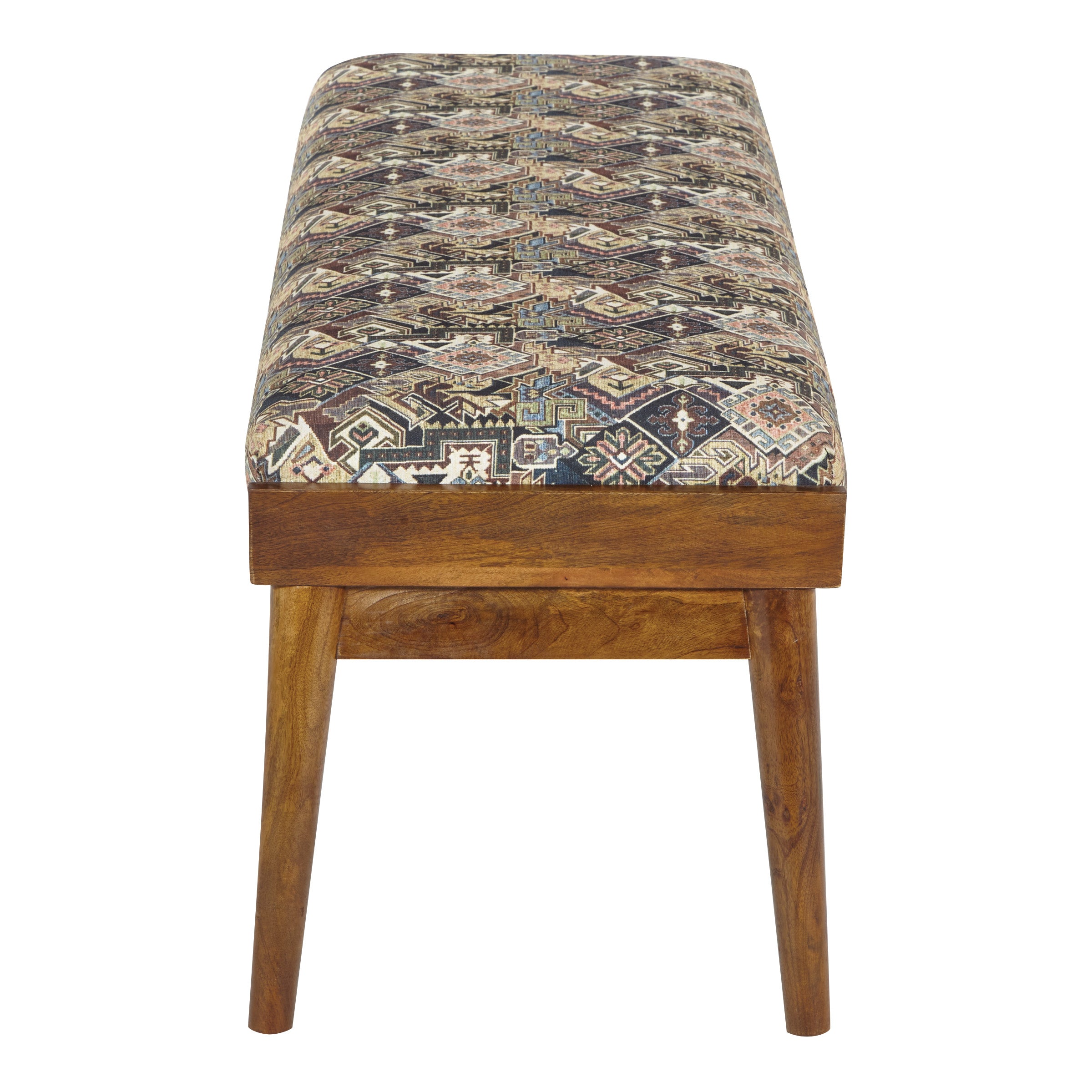 Kilim Style Woven Bench - Blue Tapestry Print
