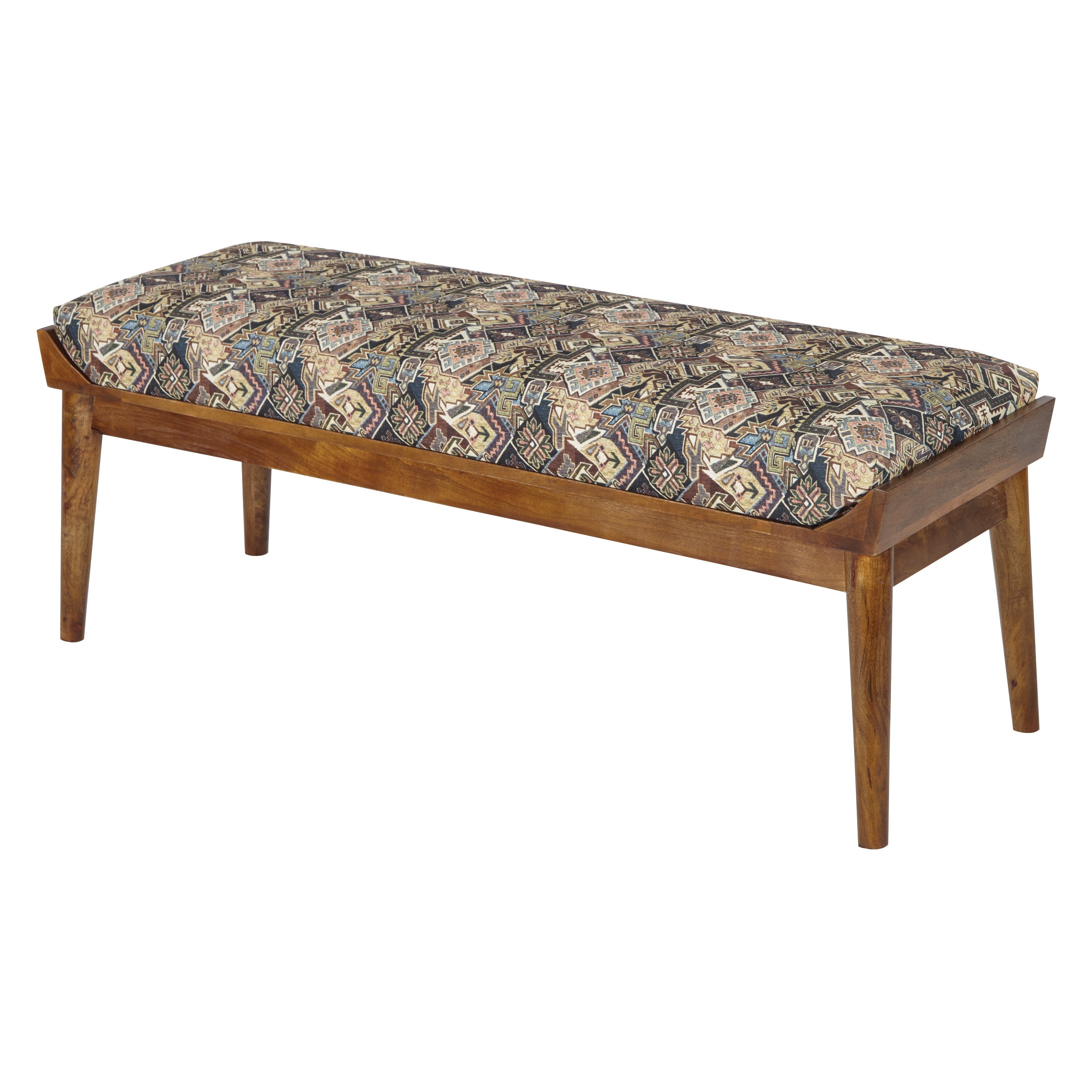 Kilim Style Woven Bench - Blue Tapestry Print