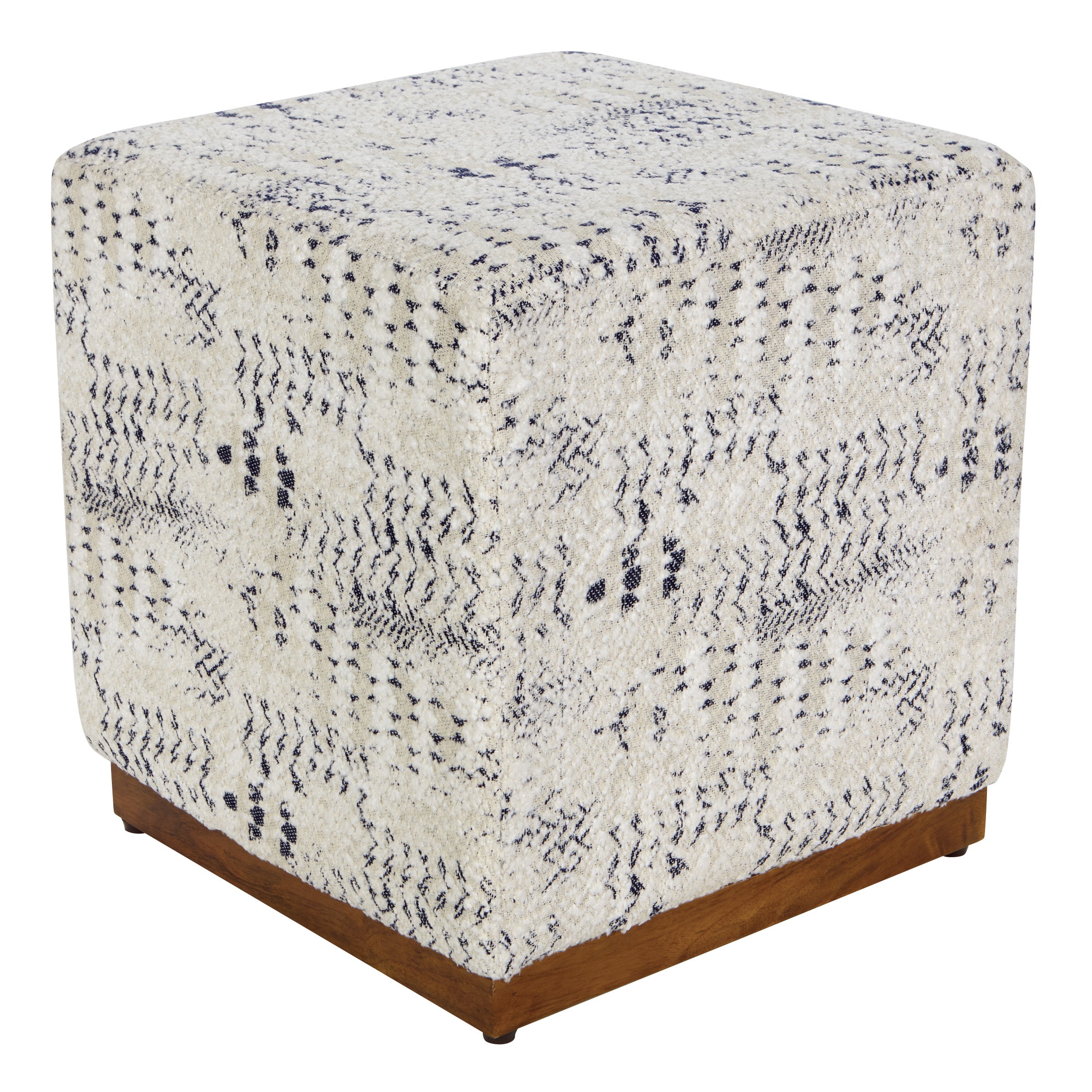 Square Ottoman in Boho Style - Geometric Pattern Woven