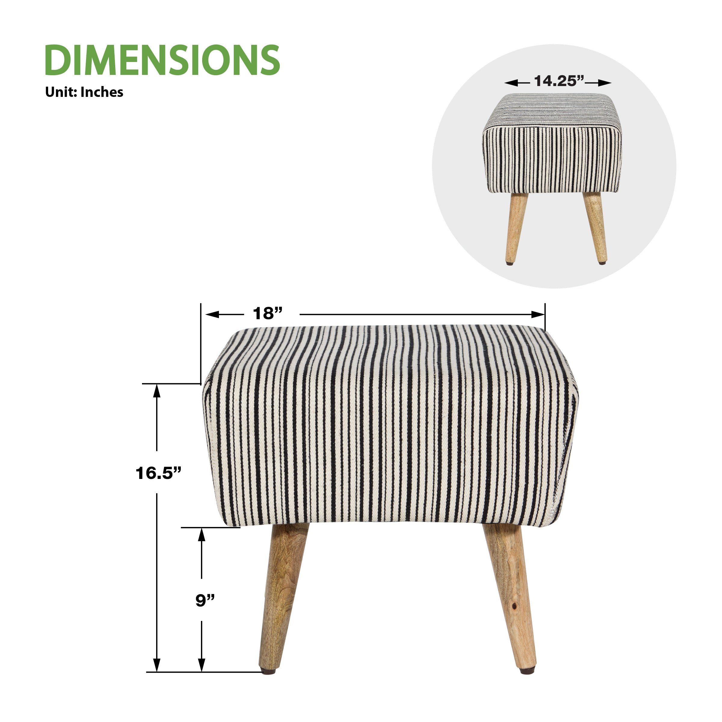 Striped Ottoman Accent Bench - Black/White striped Weave
