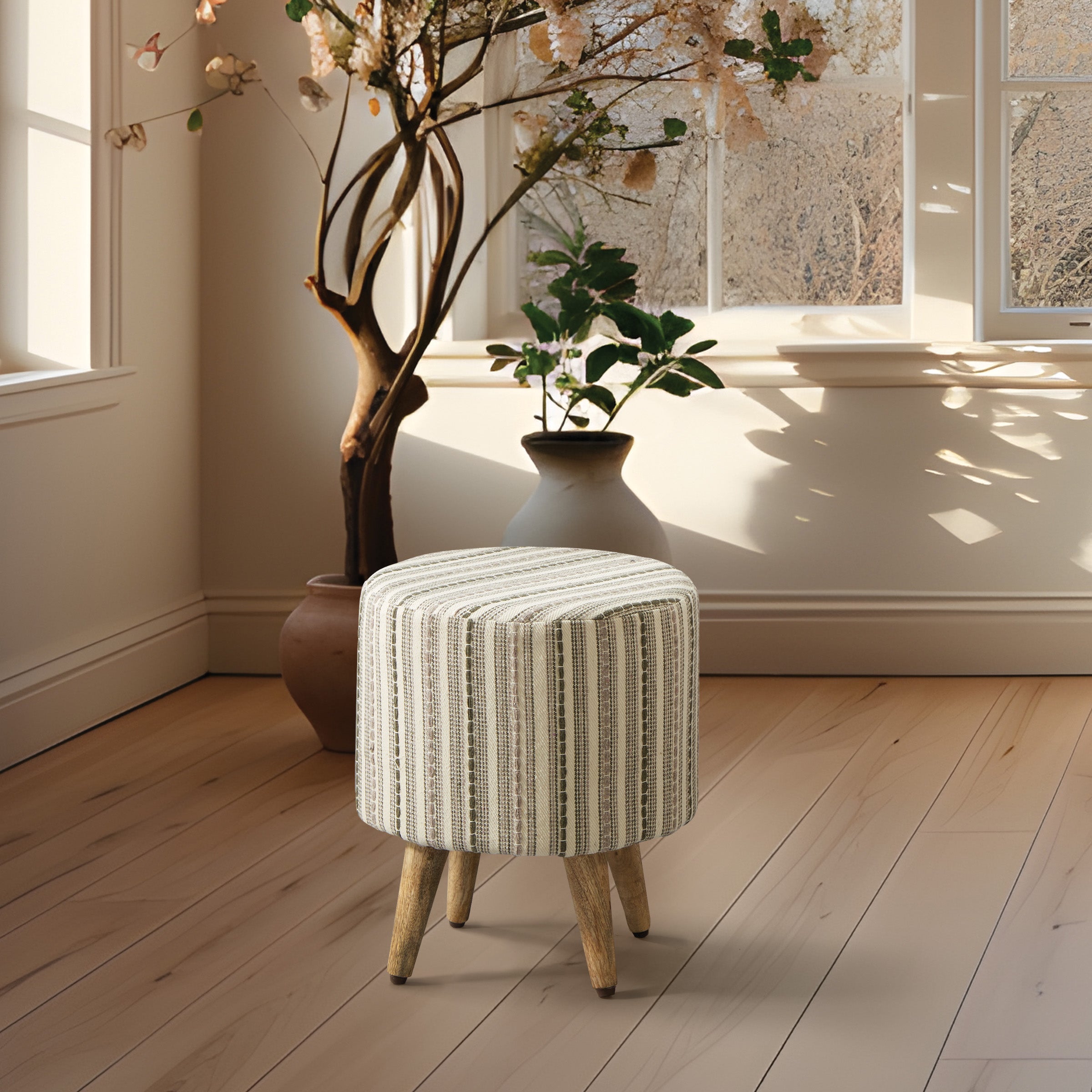 Boho Style Accent Ottoman - Boho style Striped Weave