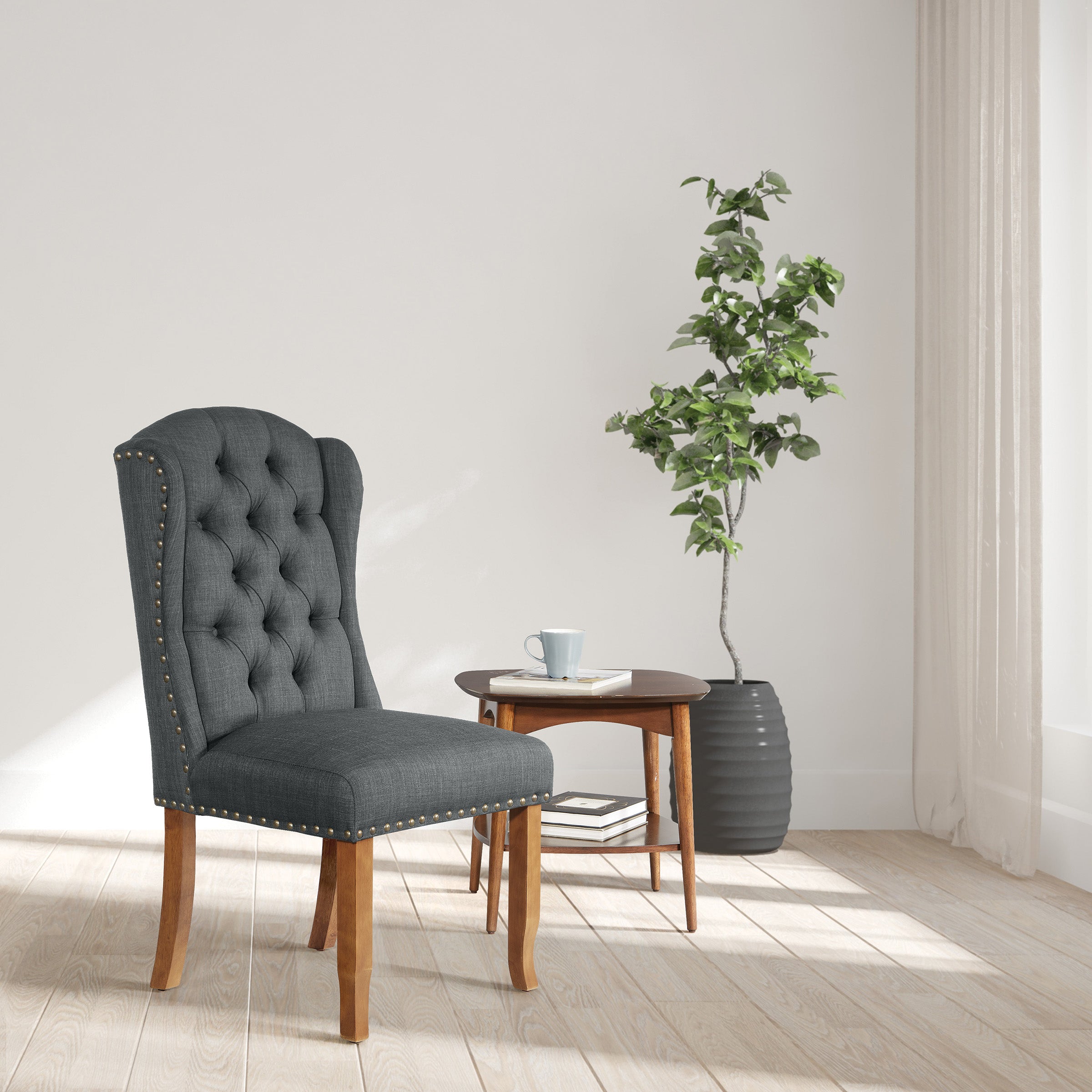 Jessica Tufted Wing Dining Chair - Charcoal