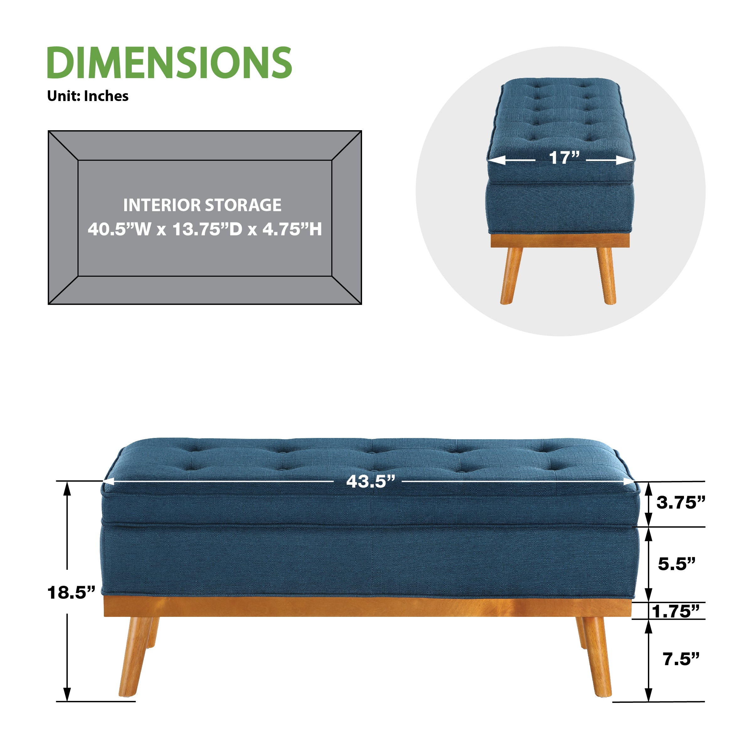 Katheryn Storage Bench - Azure