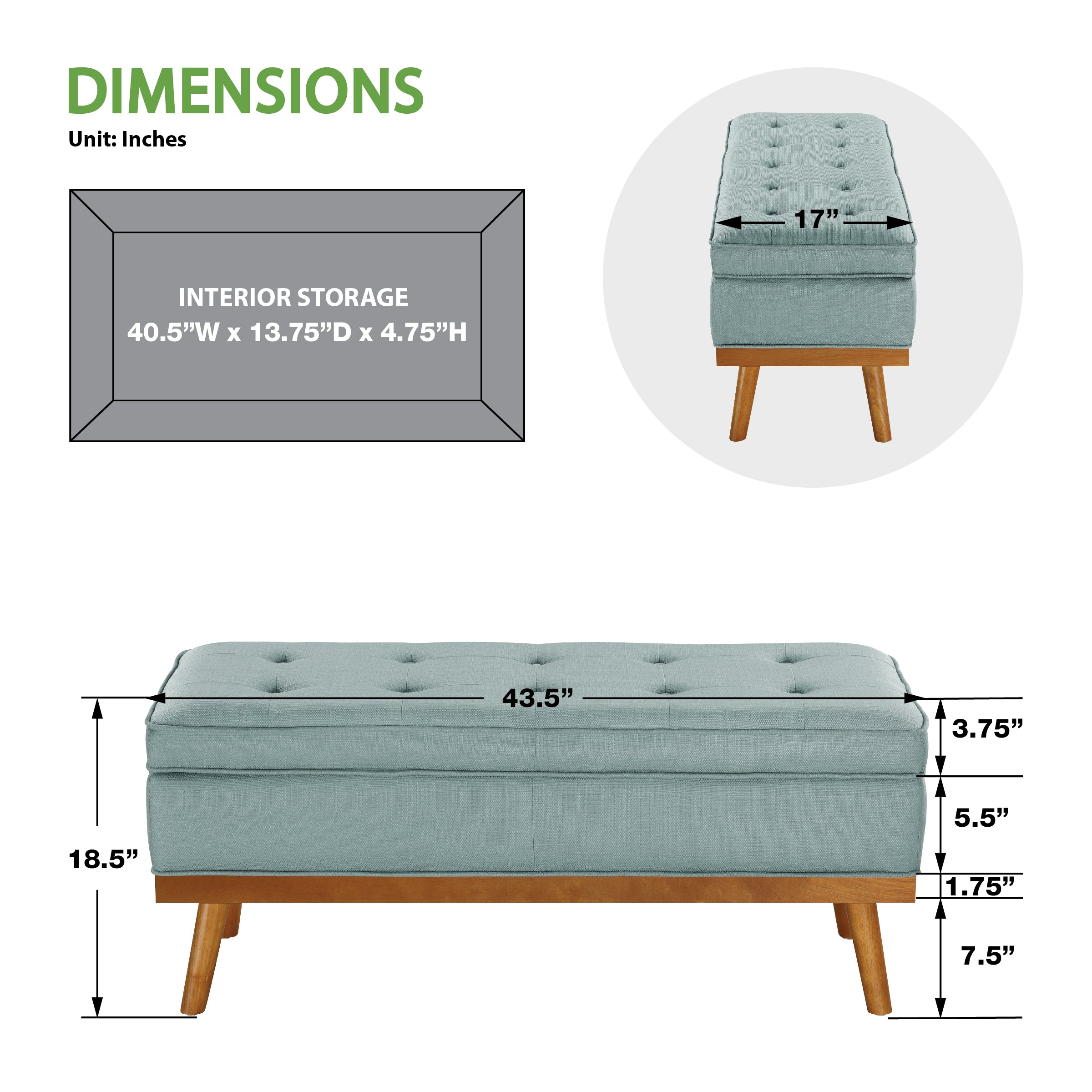 Katheryn Storage Bench - Sea Blue