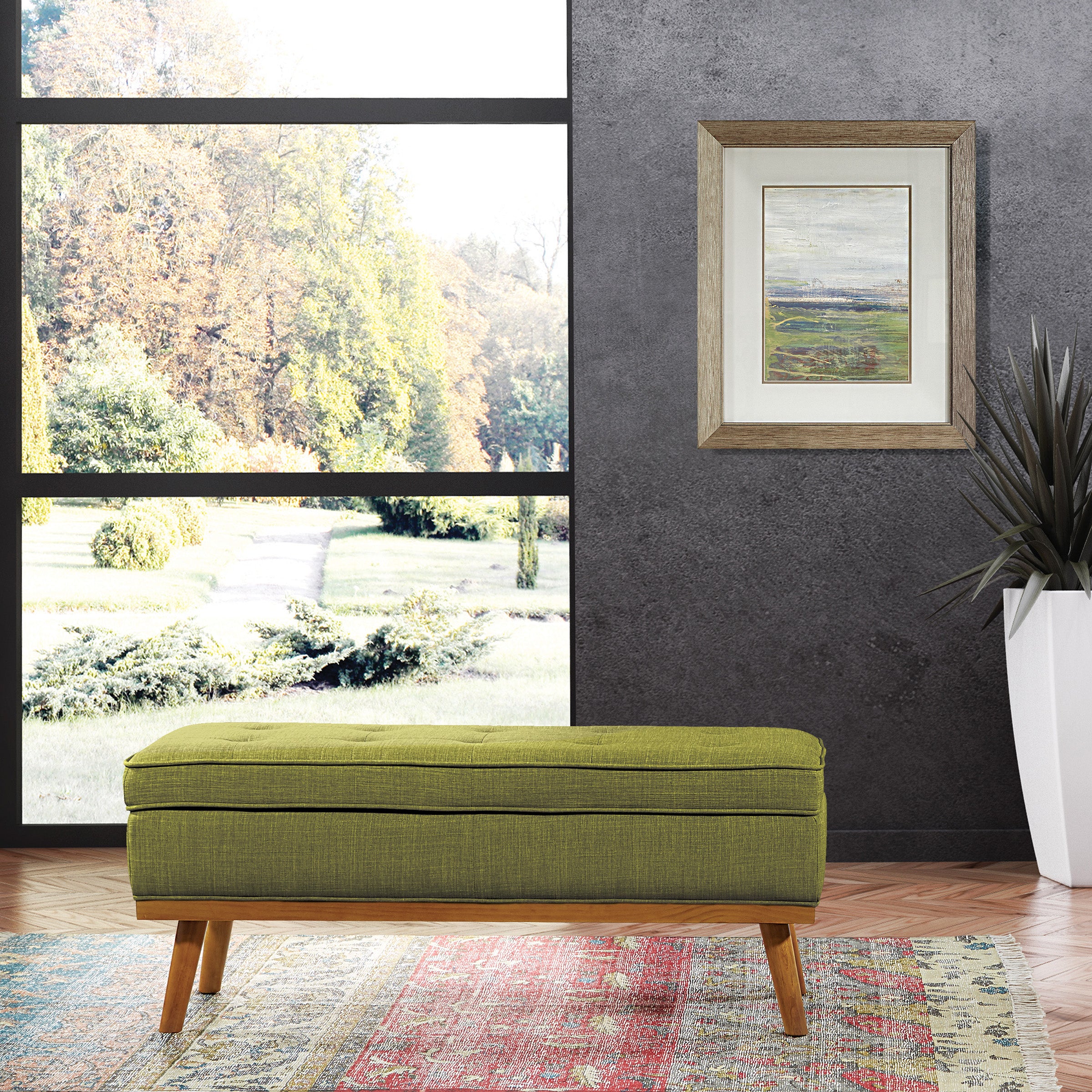 Katheryn Storage Bench - Green Fabric