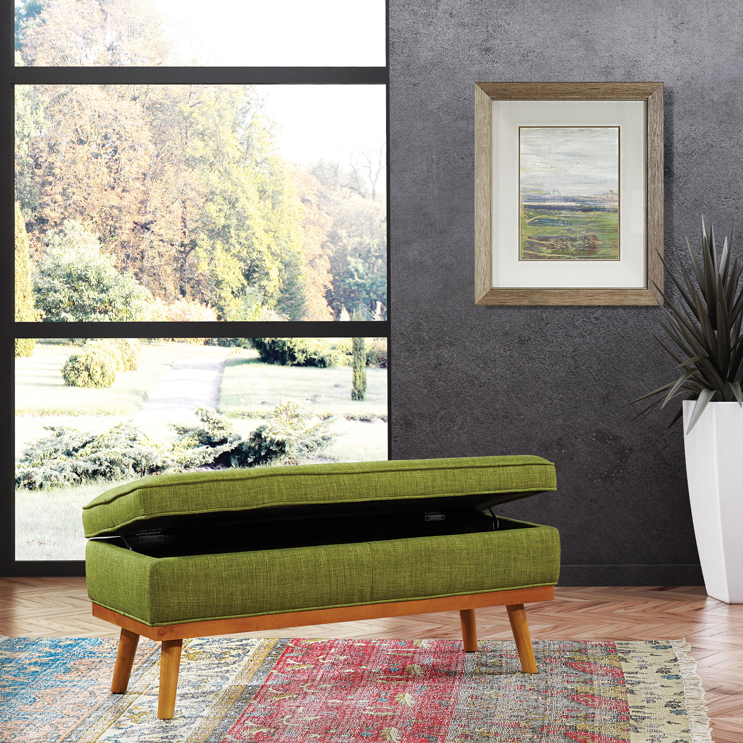 Katheryn Storage Bench - Green Fabric