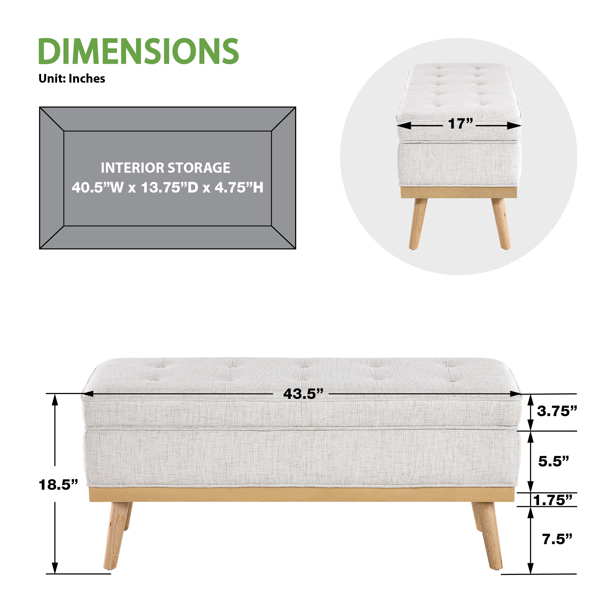 Katheryn Storage Bench - Linin