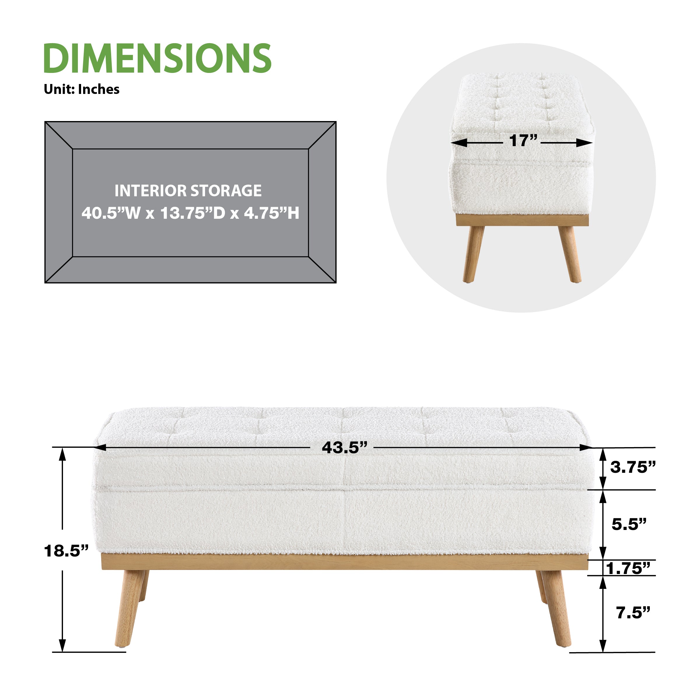 Katheryn Storage Bench - Ivory Sherpa