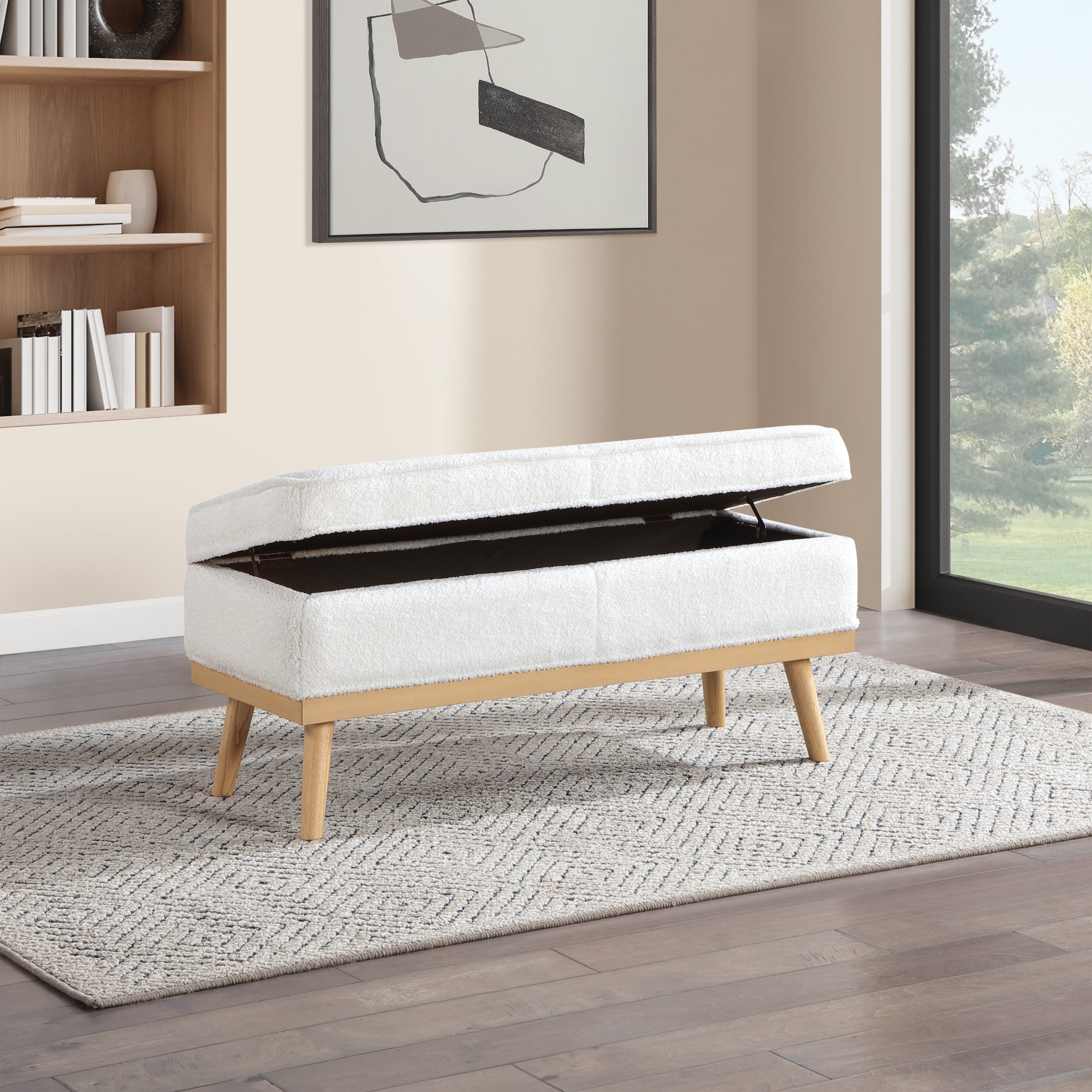 Katheryn Storage Bench - Ivory Sherpa