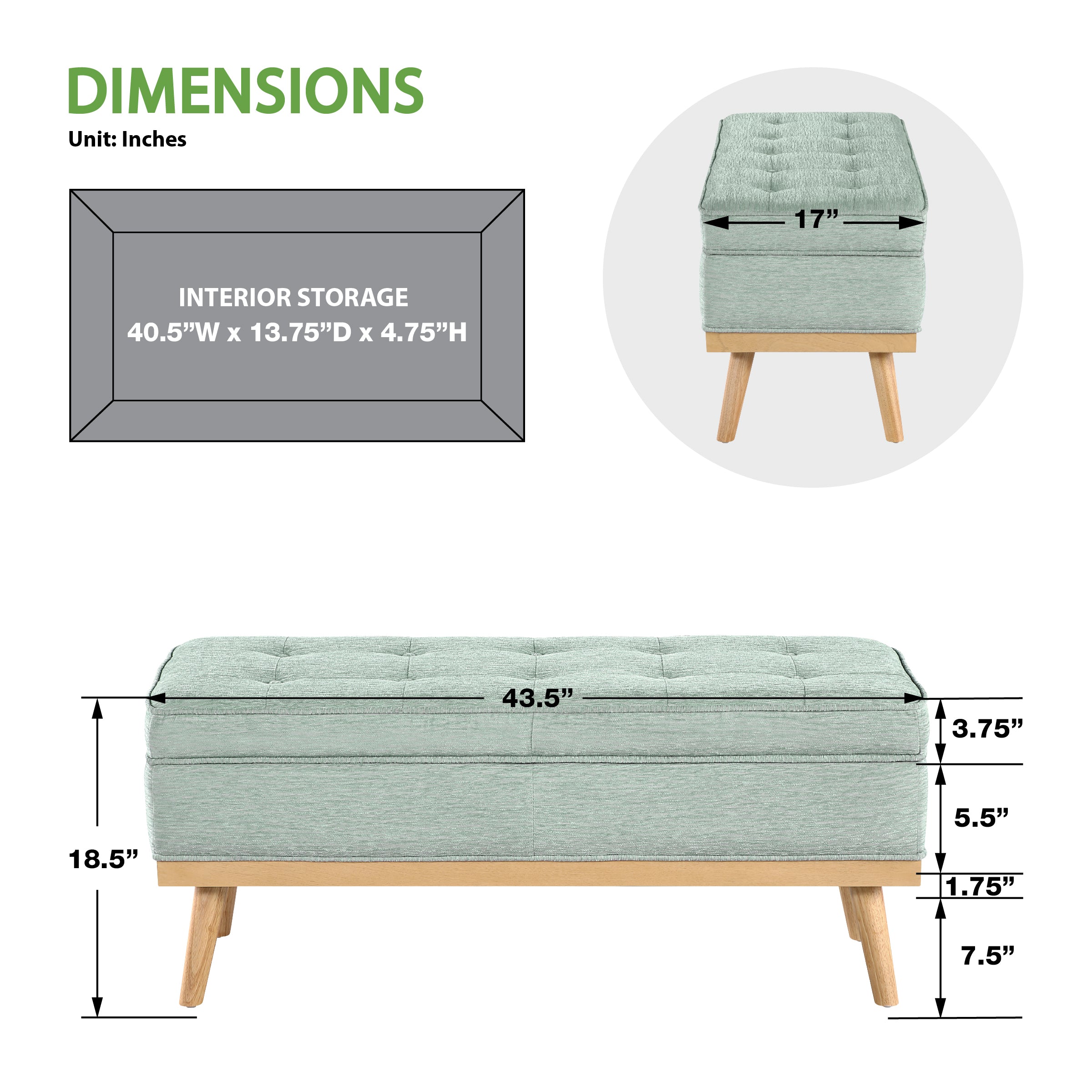 Katheryn Storage Bench - Mist