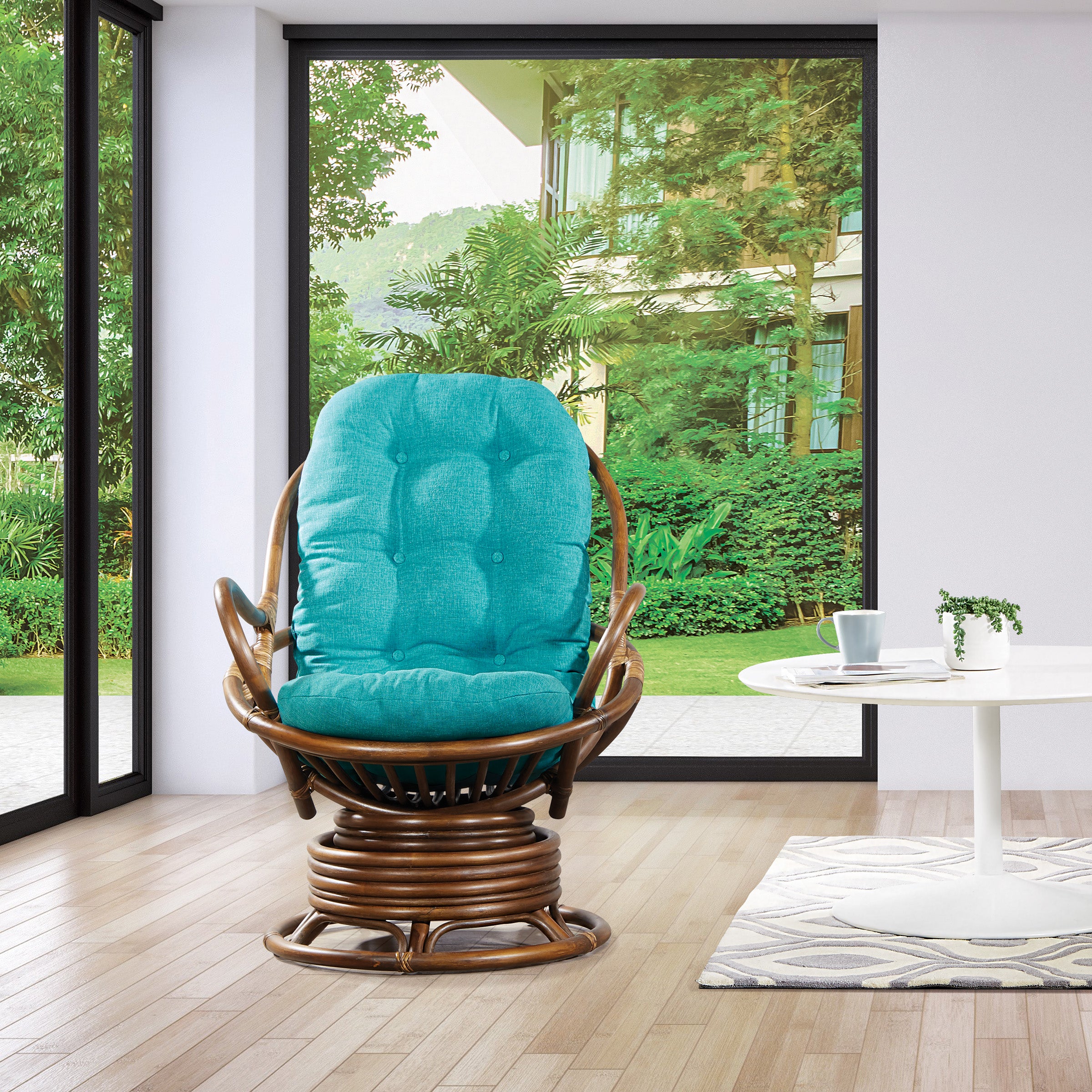 Kauai Rattan Swivel Rocker Chair - Blue