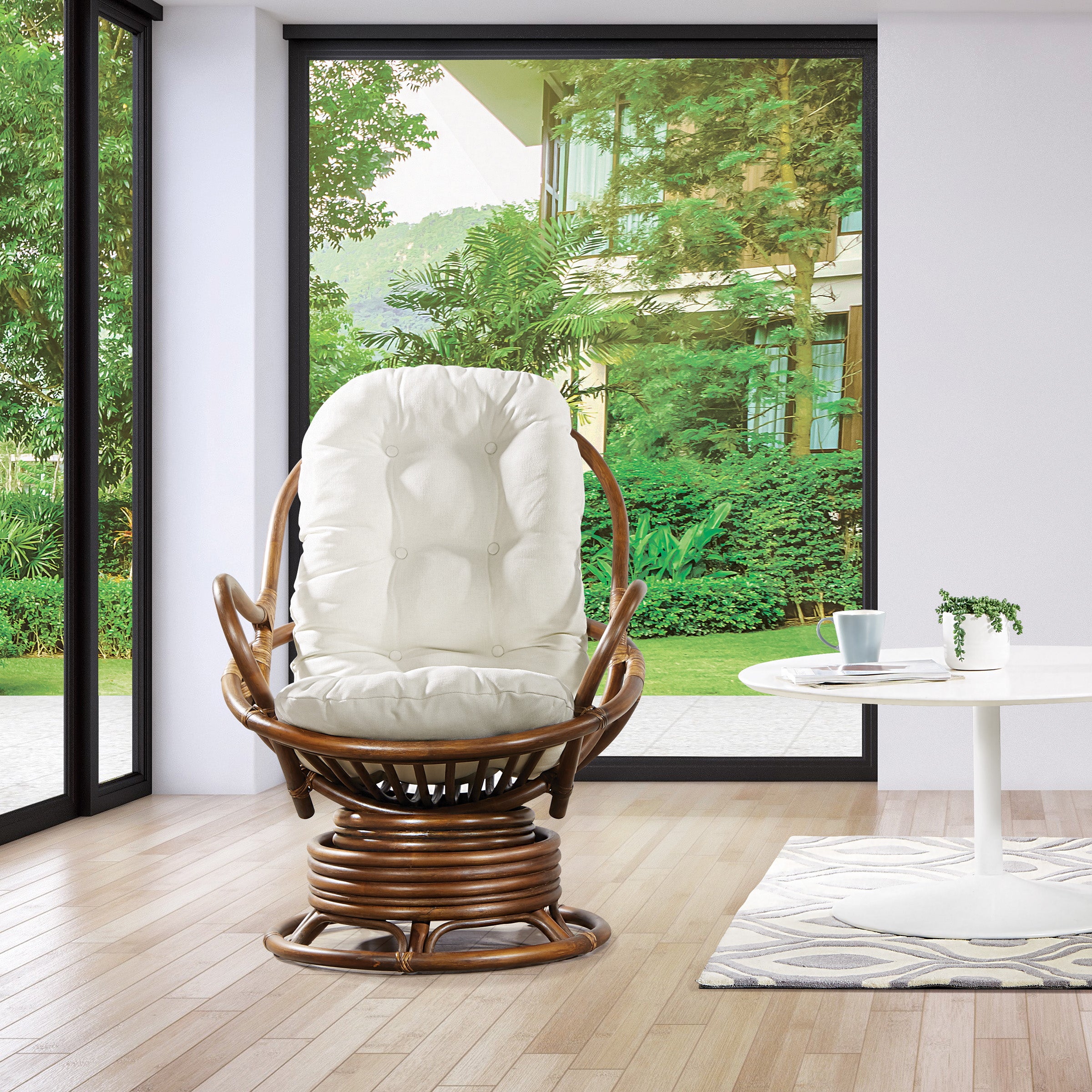 Kauai Rattan Swivel Rocker Chair - Linen
