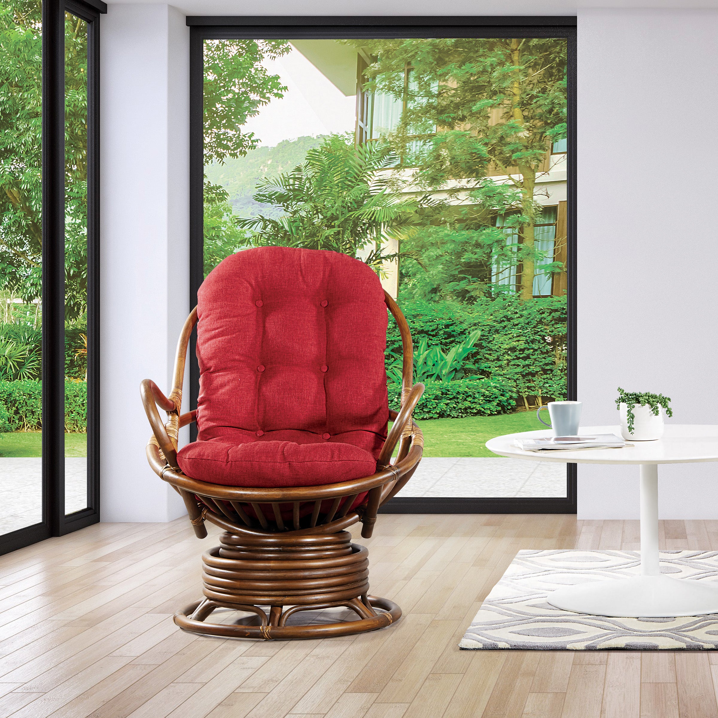Kauai Rattan Swivel Rocker Chair - Red