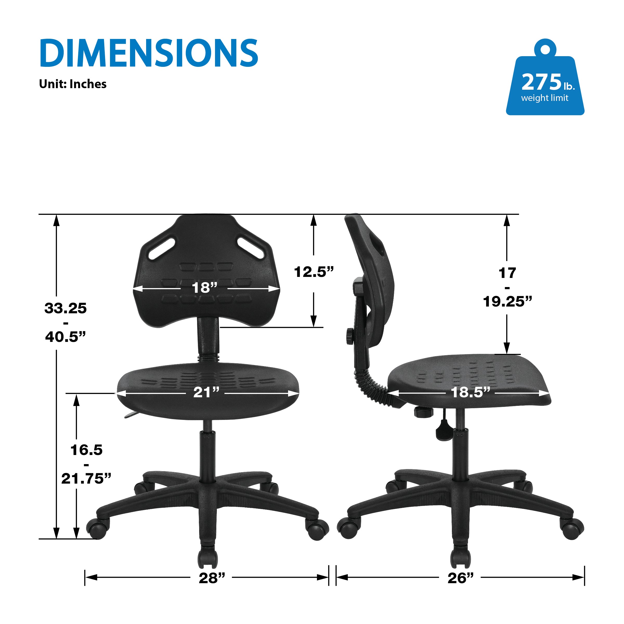 Armless Task Chair - Black