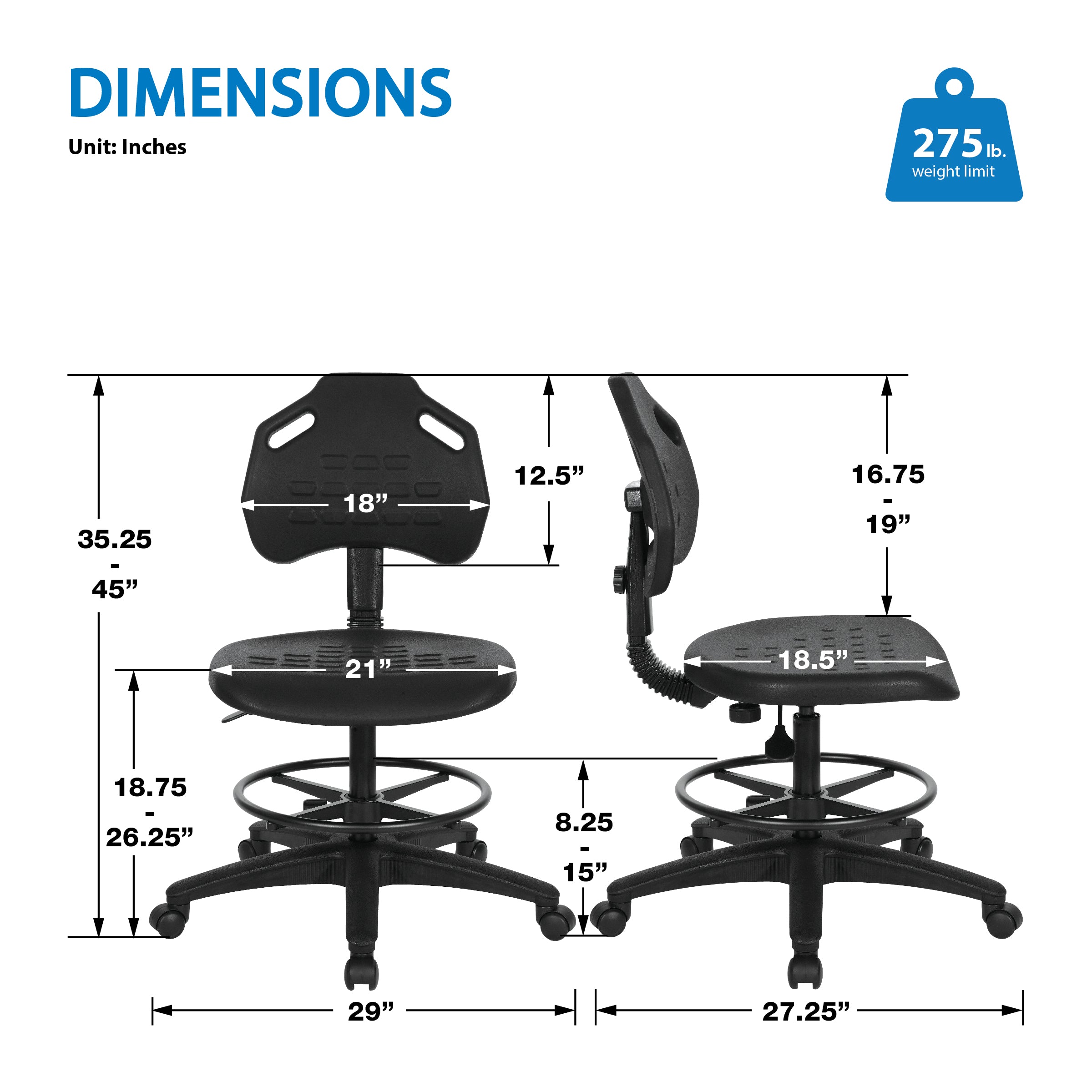 Vocation Drafting Chair - Black