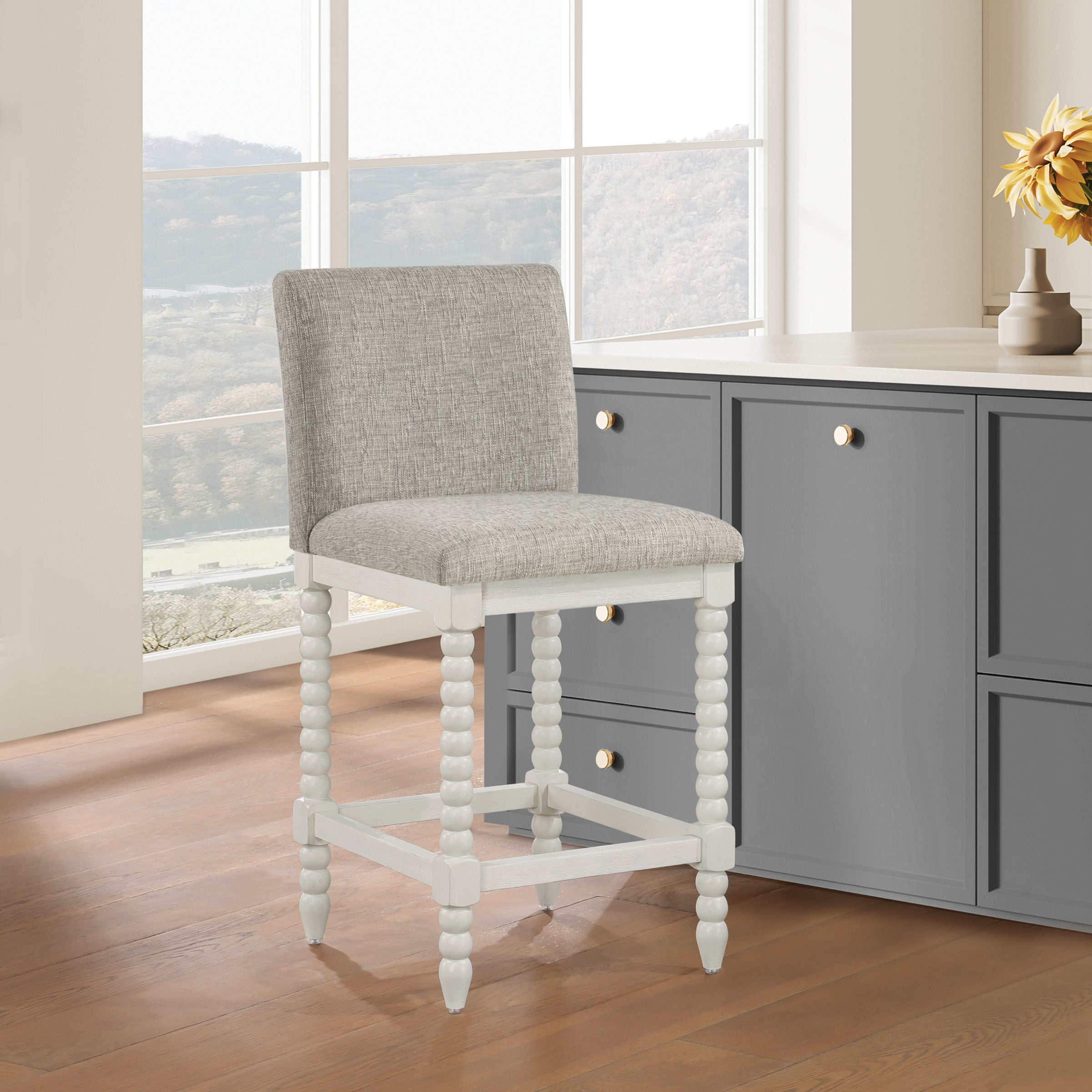Kaylee 26 Spindle Counter Stool - Fog / Antique White