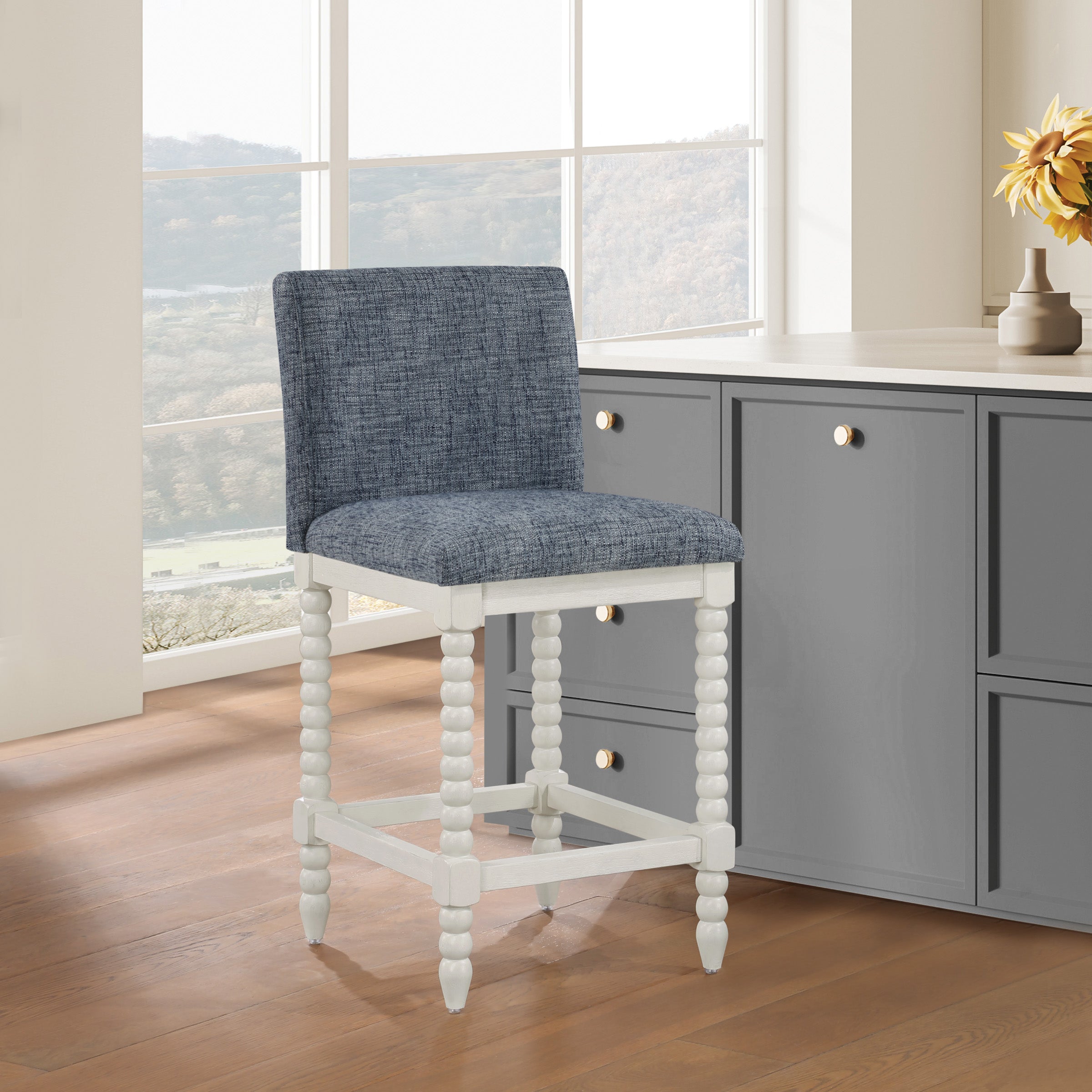 Kaylee 26 Spindle Counter Stool - Indigo / Antique White