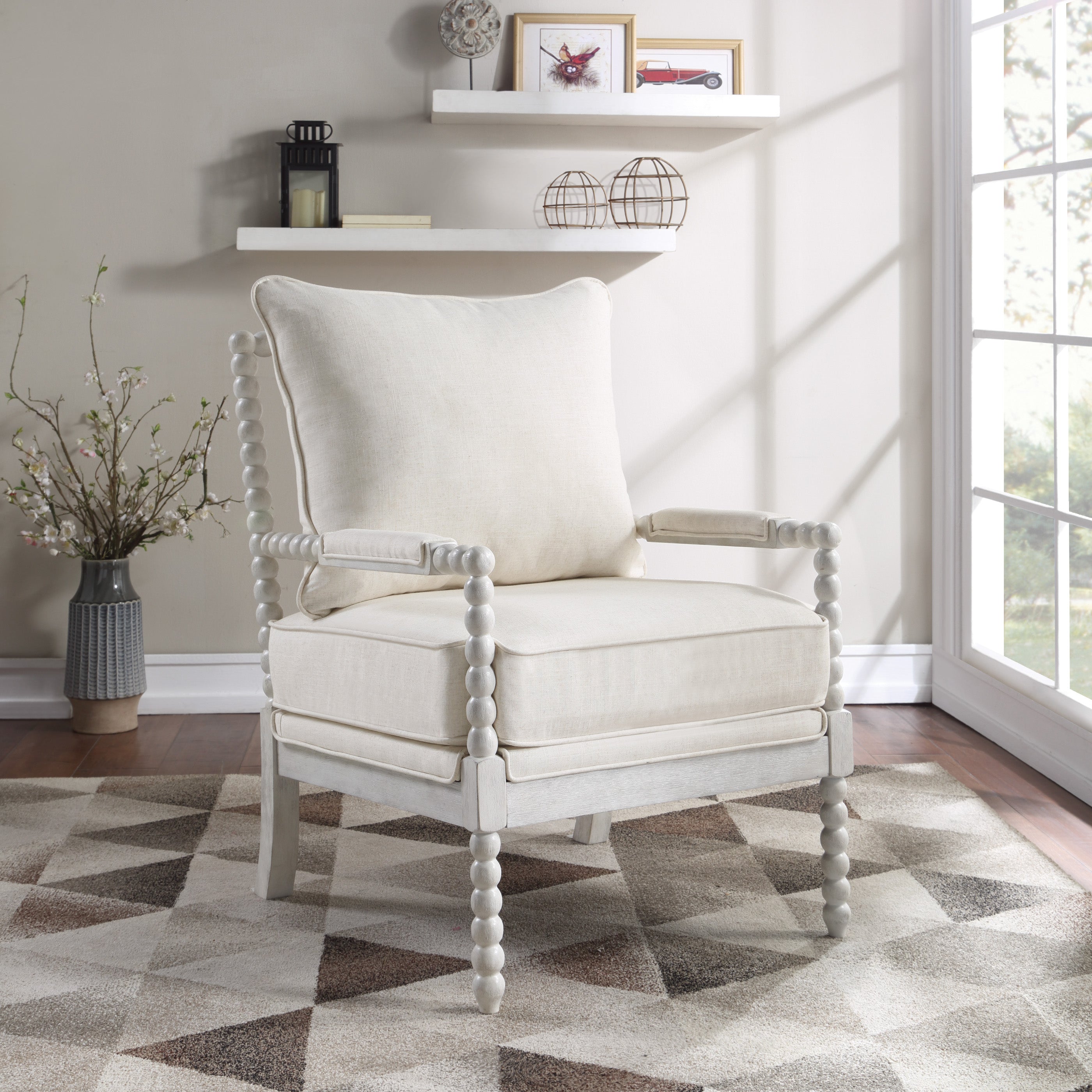 Kaylee Spindle Chair - White Linen