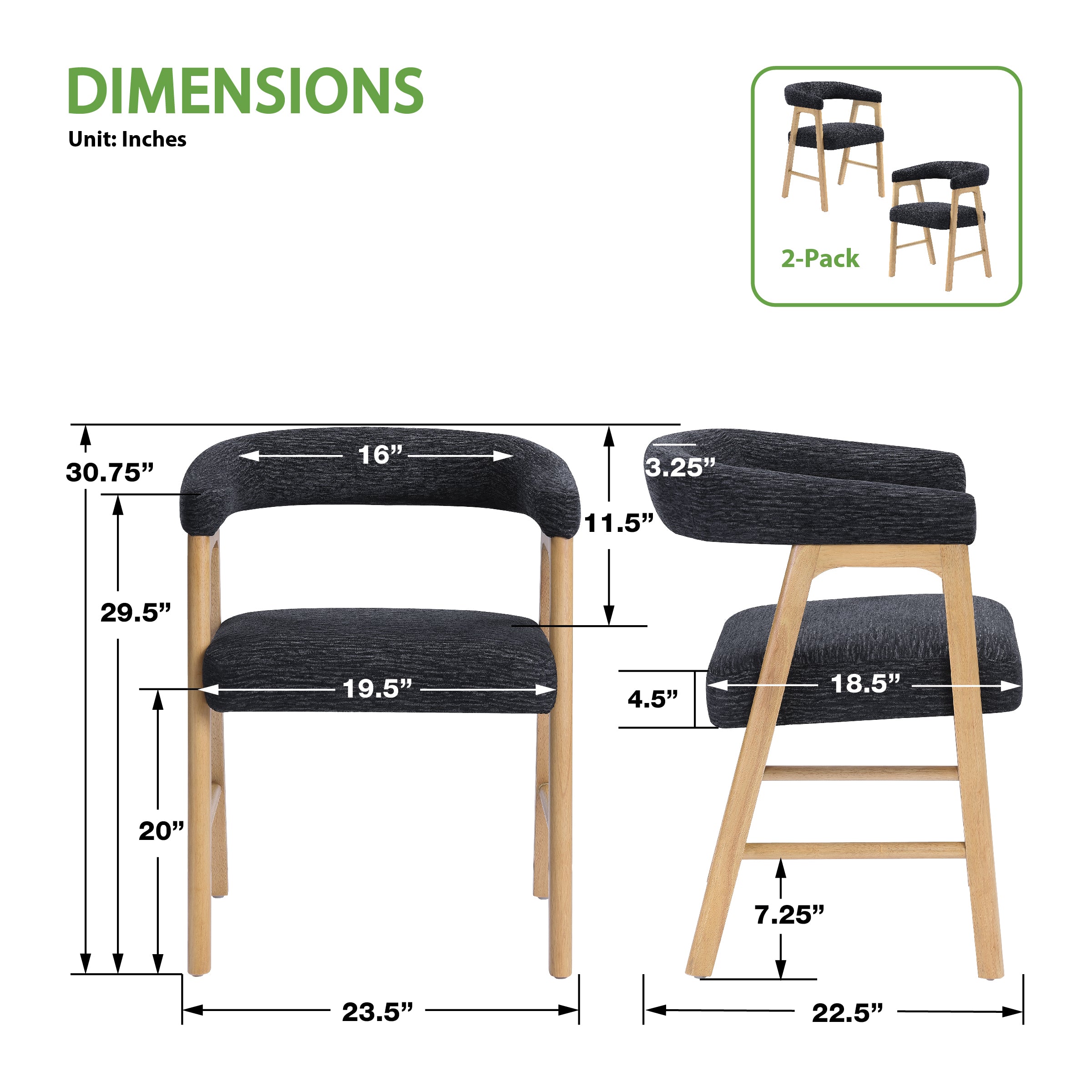 Kaley Dining Chair 2-Pack - Black