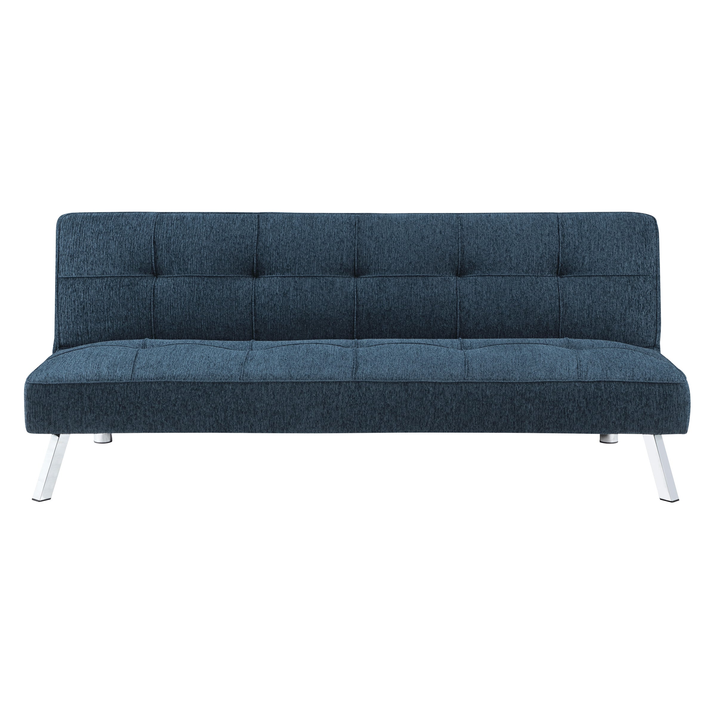 Kenneth Futon in Indigo Fabric and Chrome Legs