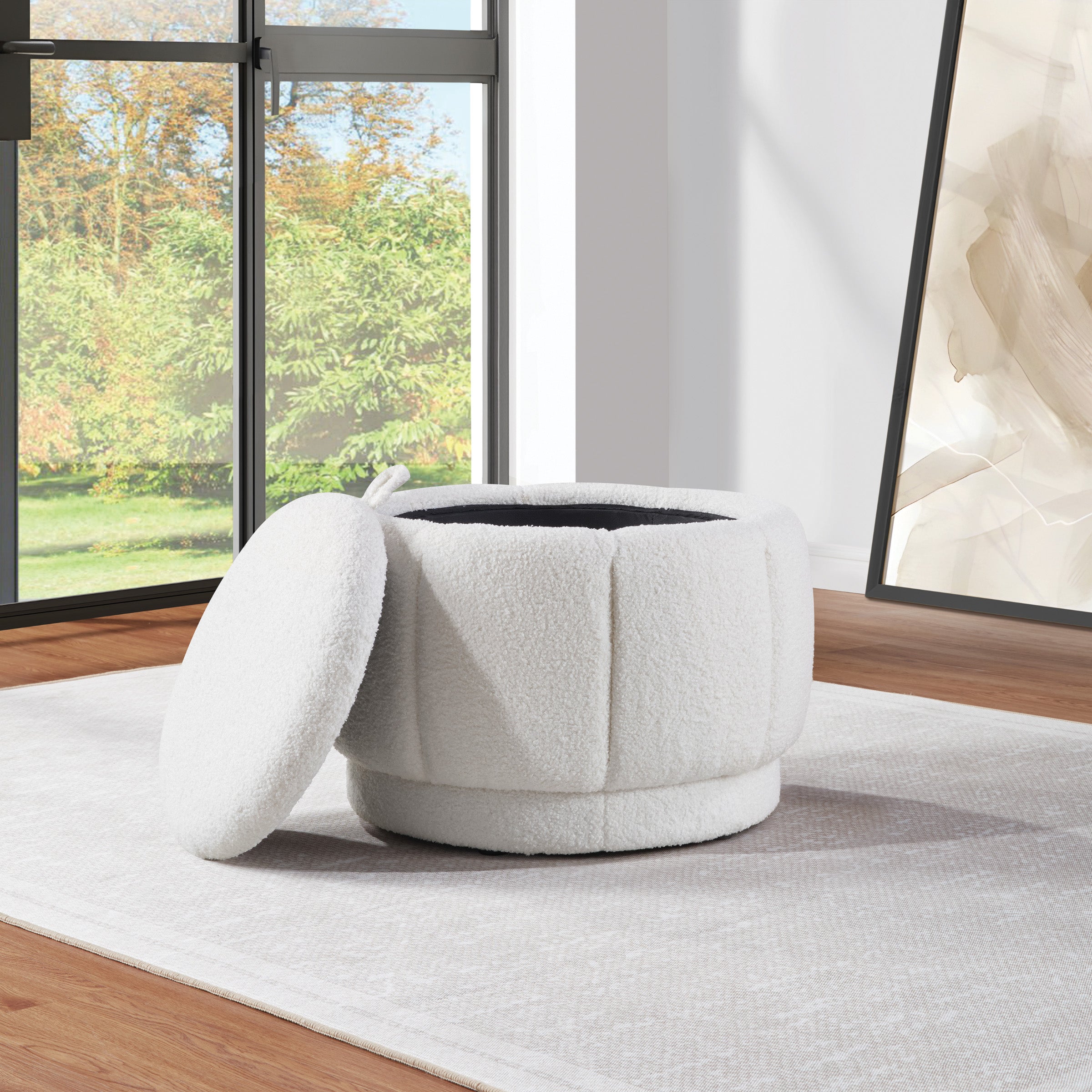 Lanyard Storage Ottoman - Ivory Sherpa
