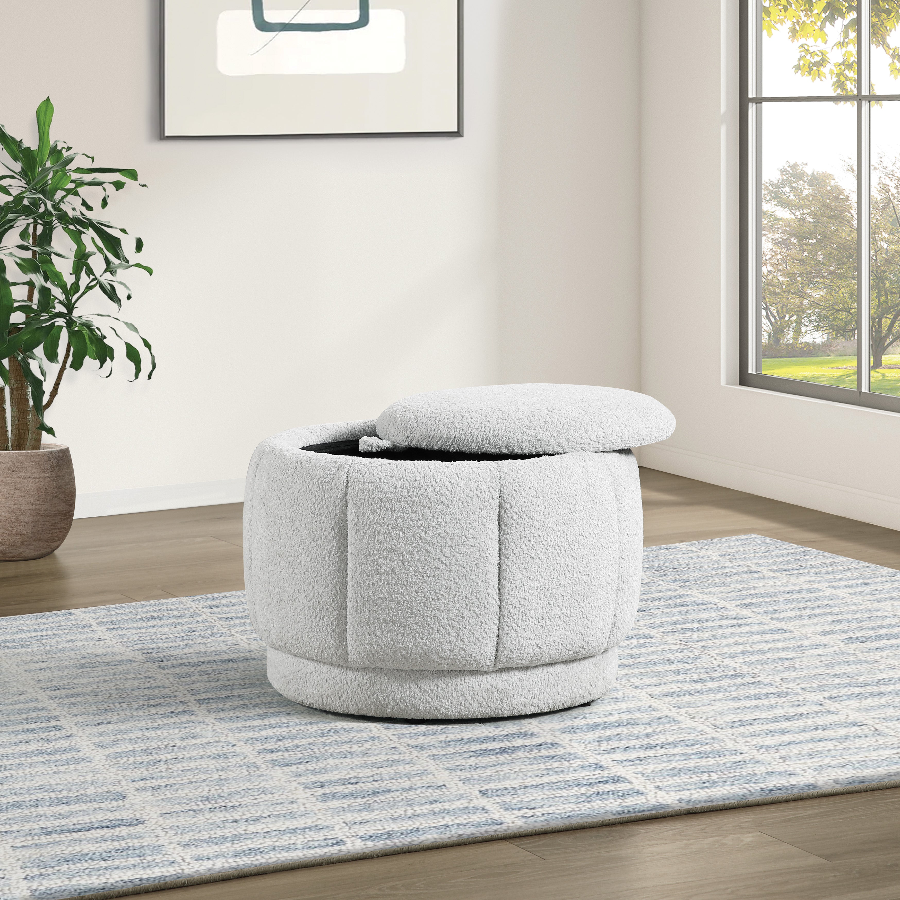 Lanyard Storage Ottoman - Sherpa Parchment