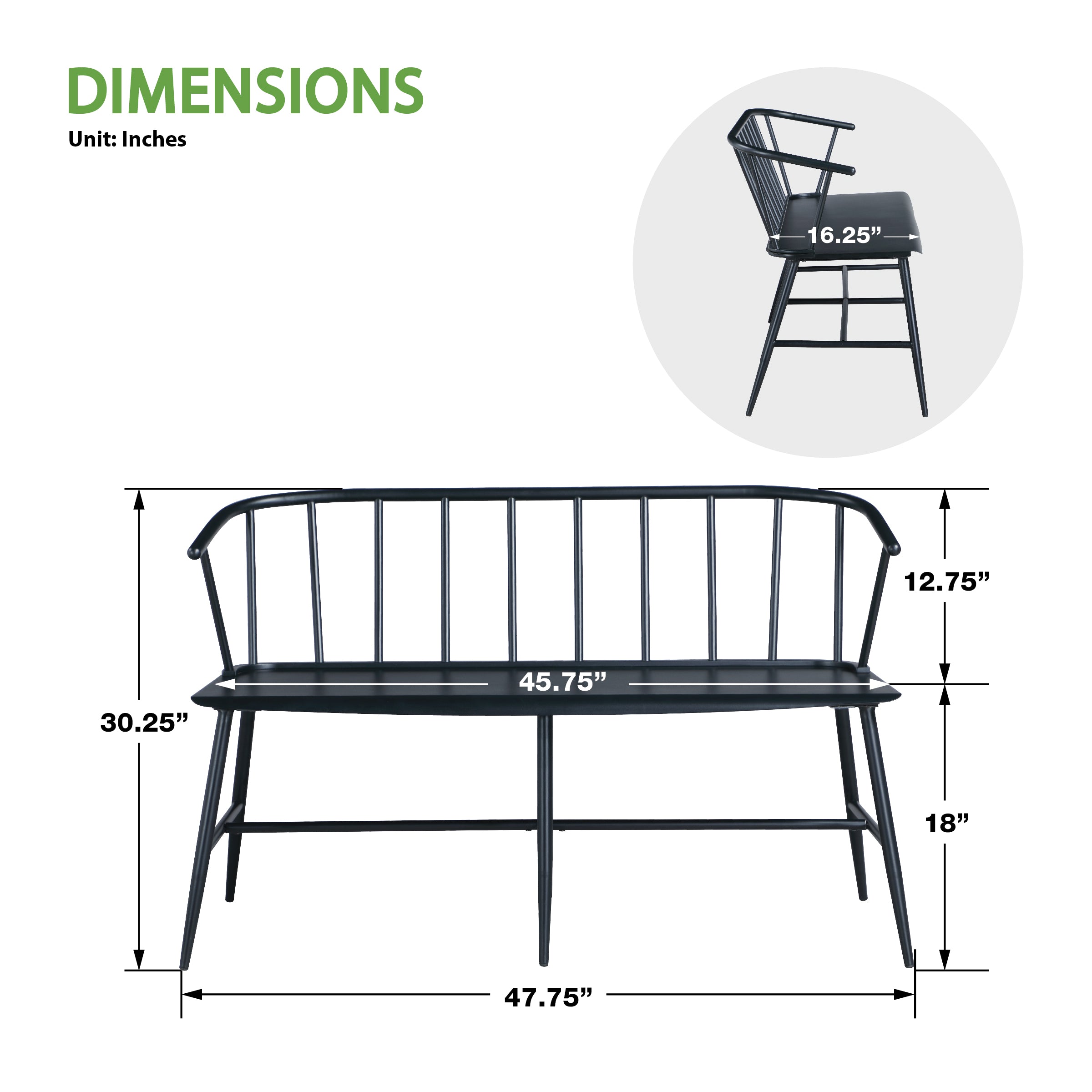 Lincoln All Metal Bench - Black