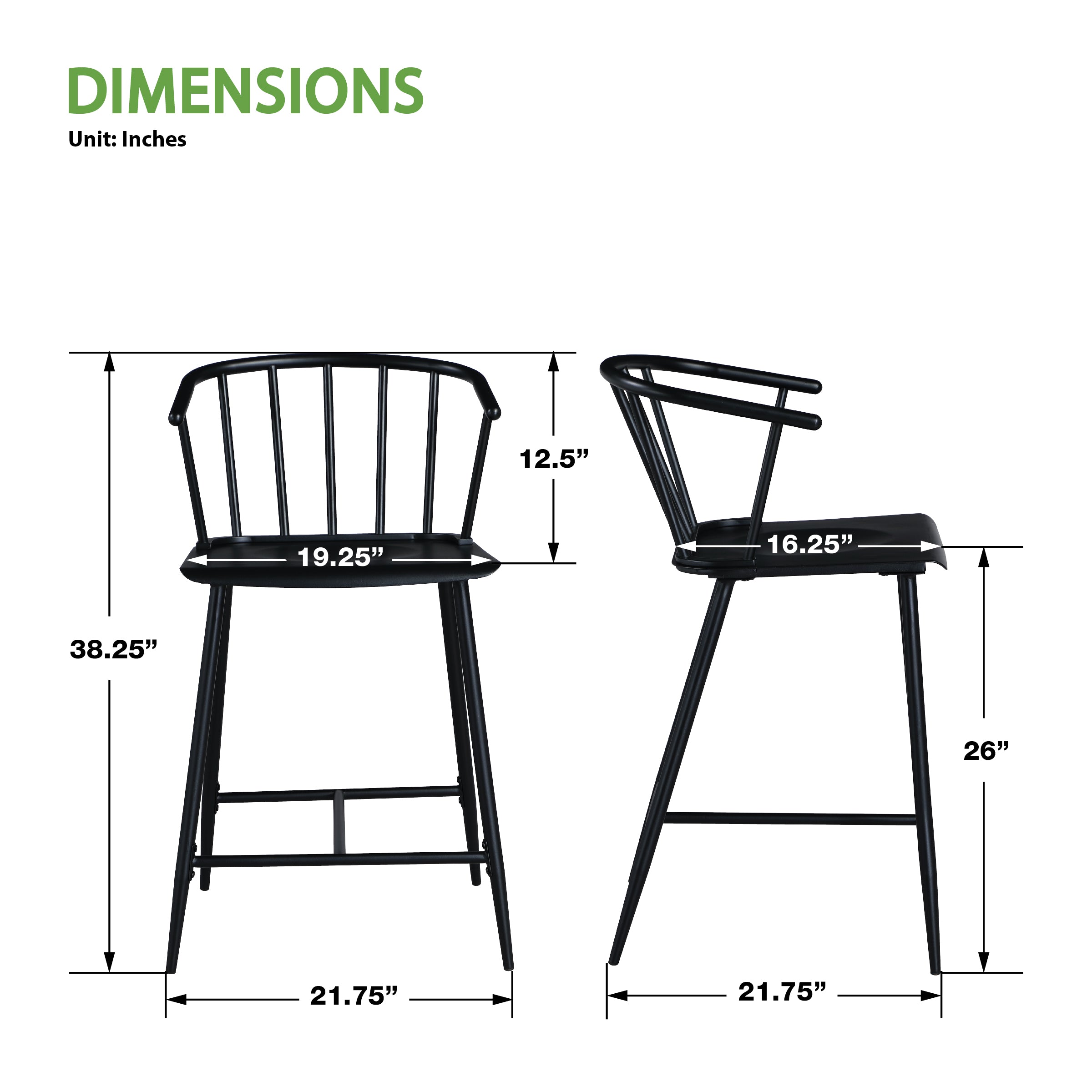 Lincoln All Metal Counter Stool - Black