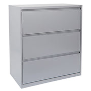 36" Wide 3 Drawer Lateral File With Core-Removeable Lock & Adjustable Glides - Silver