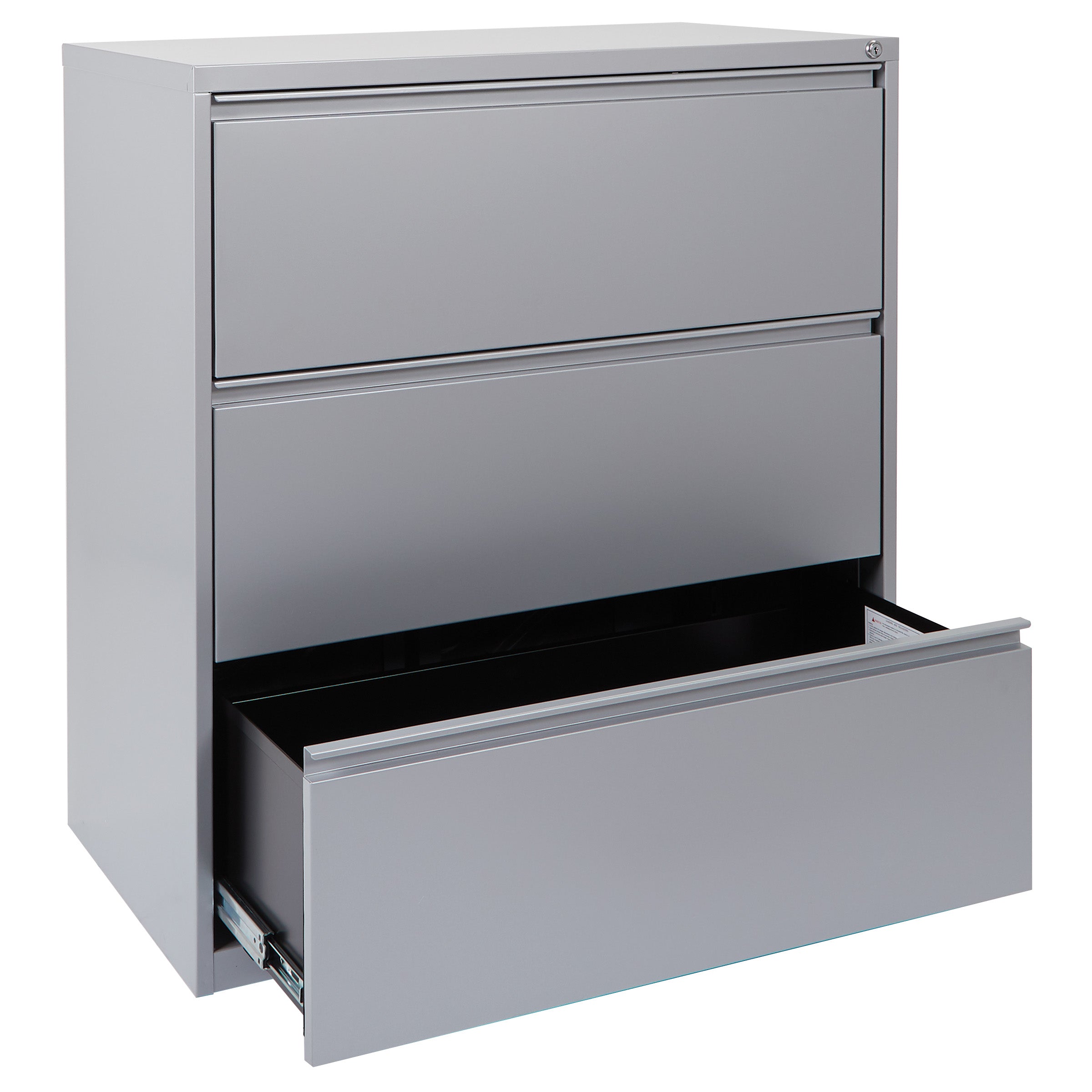 36" Wide 3 Drawer Lateral File With Core-Removeable Lock & Adjustable Glides - Silver