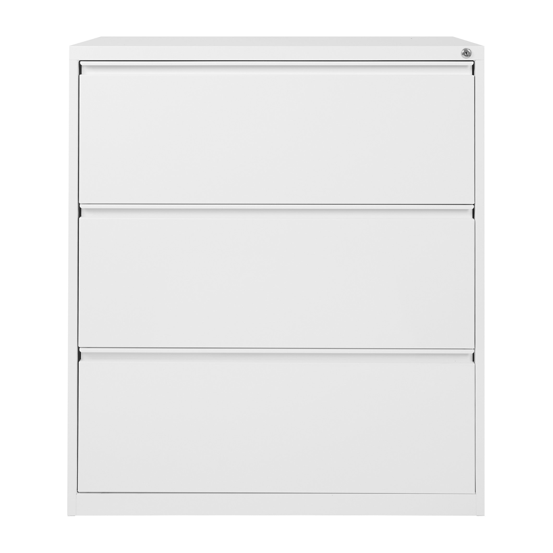 36" Wide 3 Drawer Lateral File With Core-Removeable Lock & Adjustable Glides - White