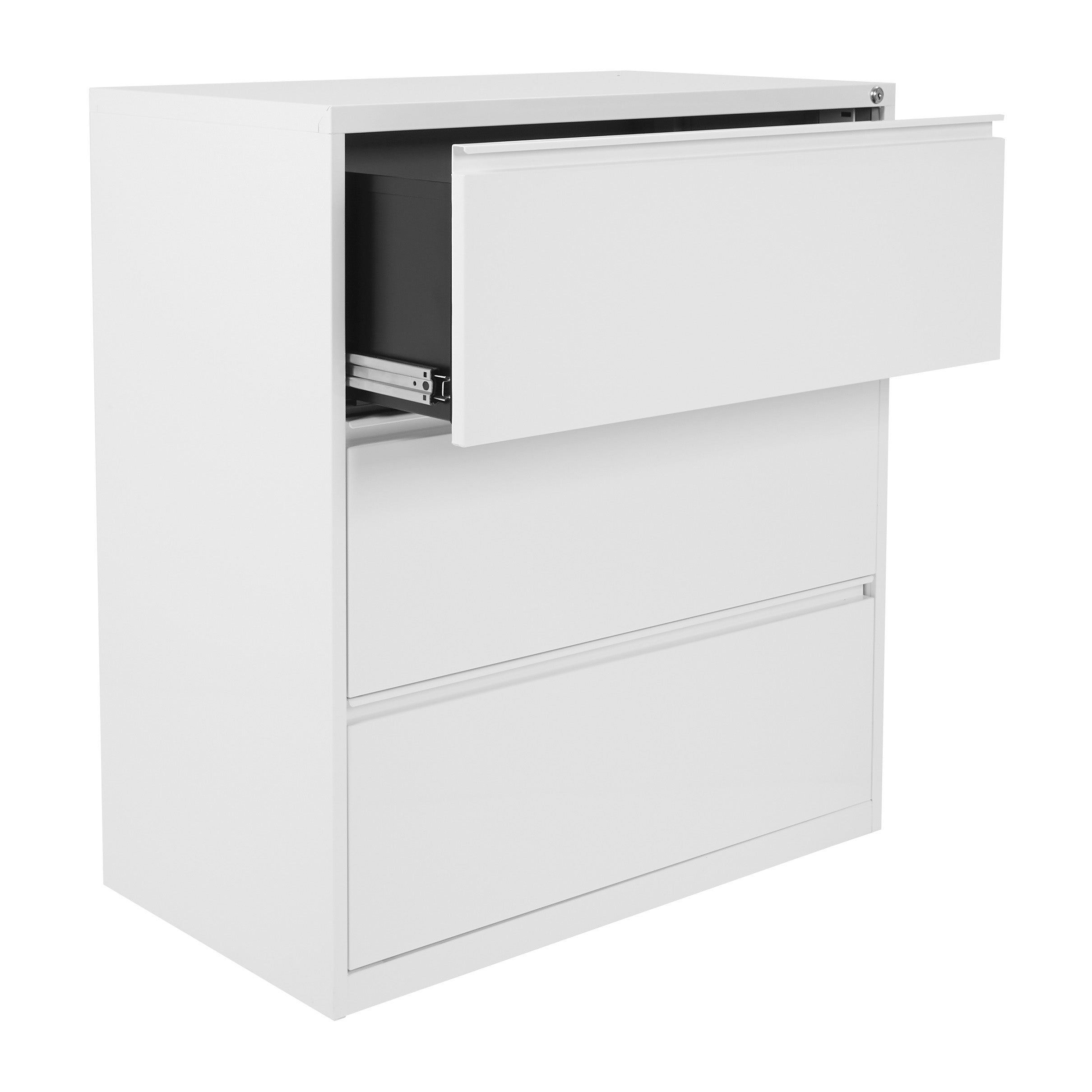 36" Wide 3 Drawer Lateral File With Core-Removeable Lock & Adjustable Glides - White