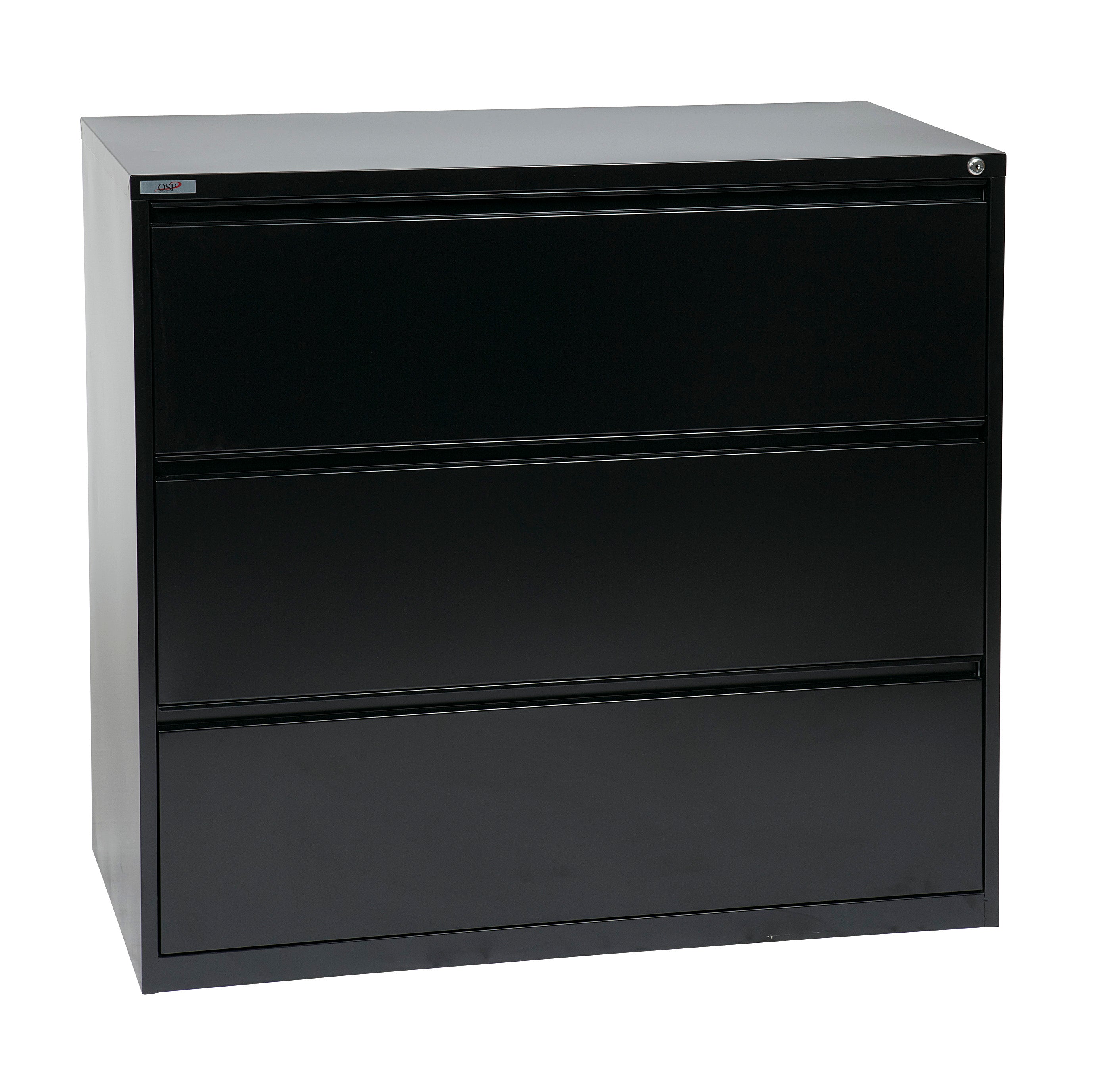 42" Wide 3 Drawer Lateral File With Core-Removeable Lock & Adjustable Glides - Black