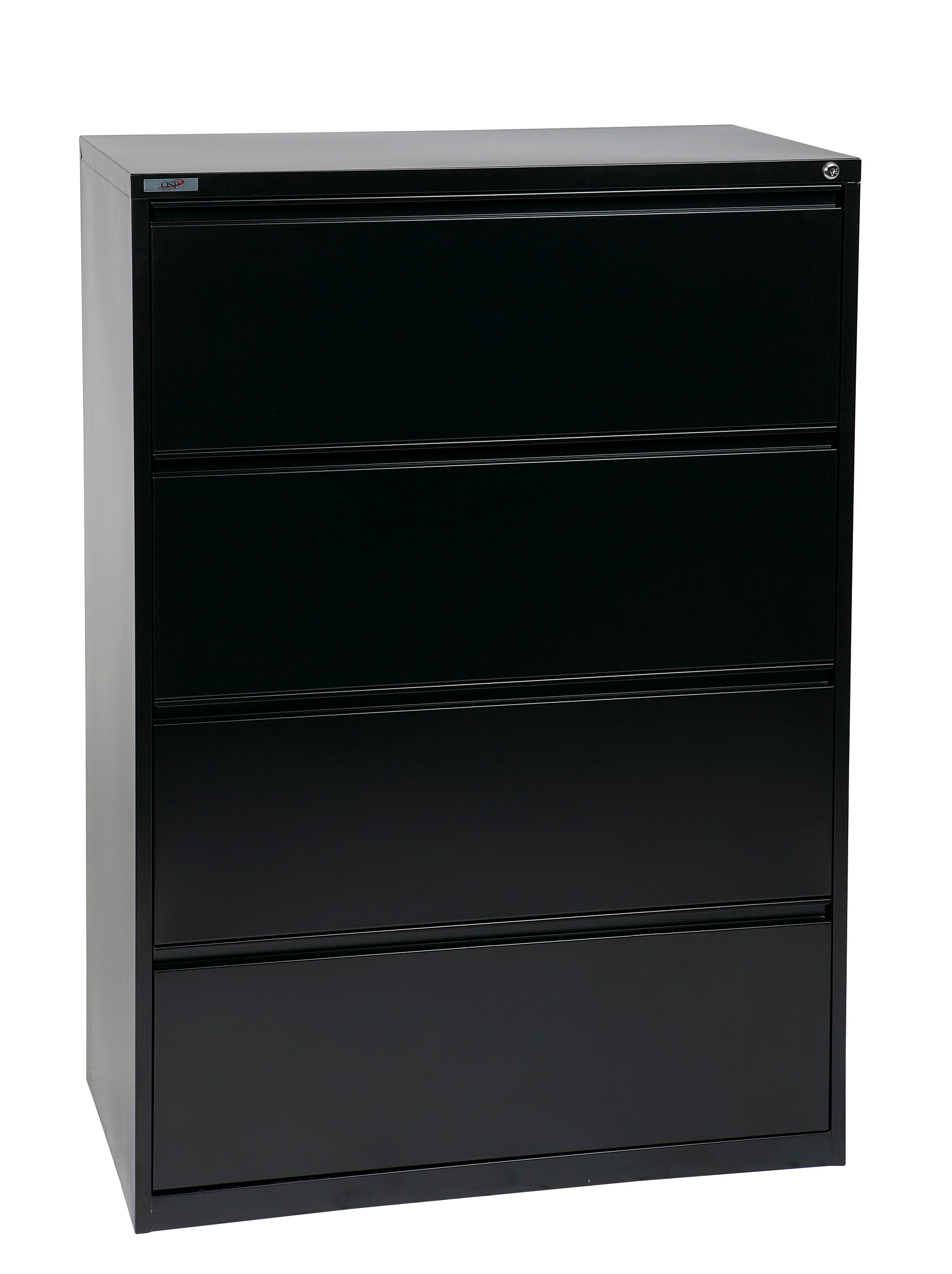 36" Wide 4 Drawer Lateral File With Core-Removeable Lock & Adjustable Glides - Black